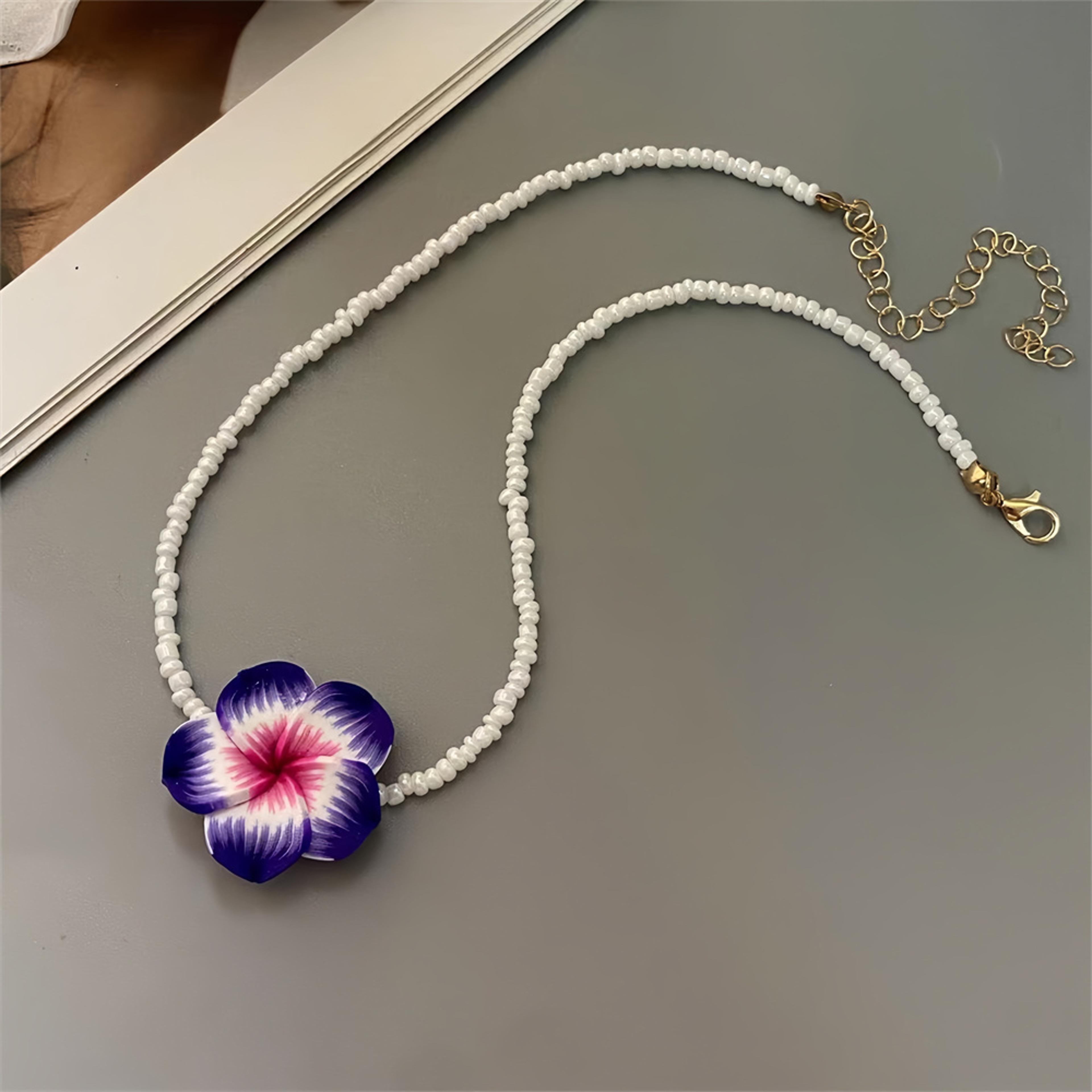 Boho Flower Choker Necklace With Polymer Clay Daisy Beads For Women  Girls 2