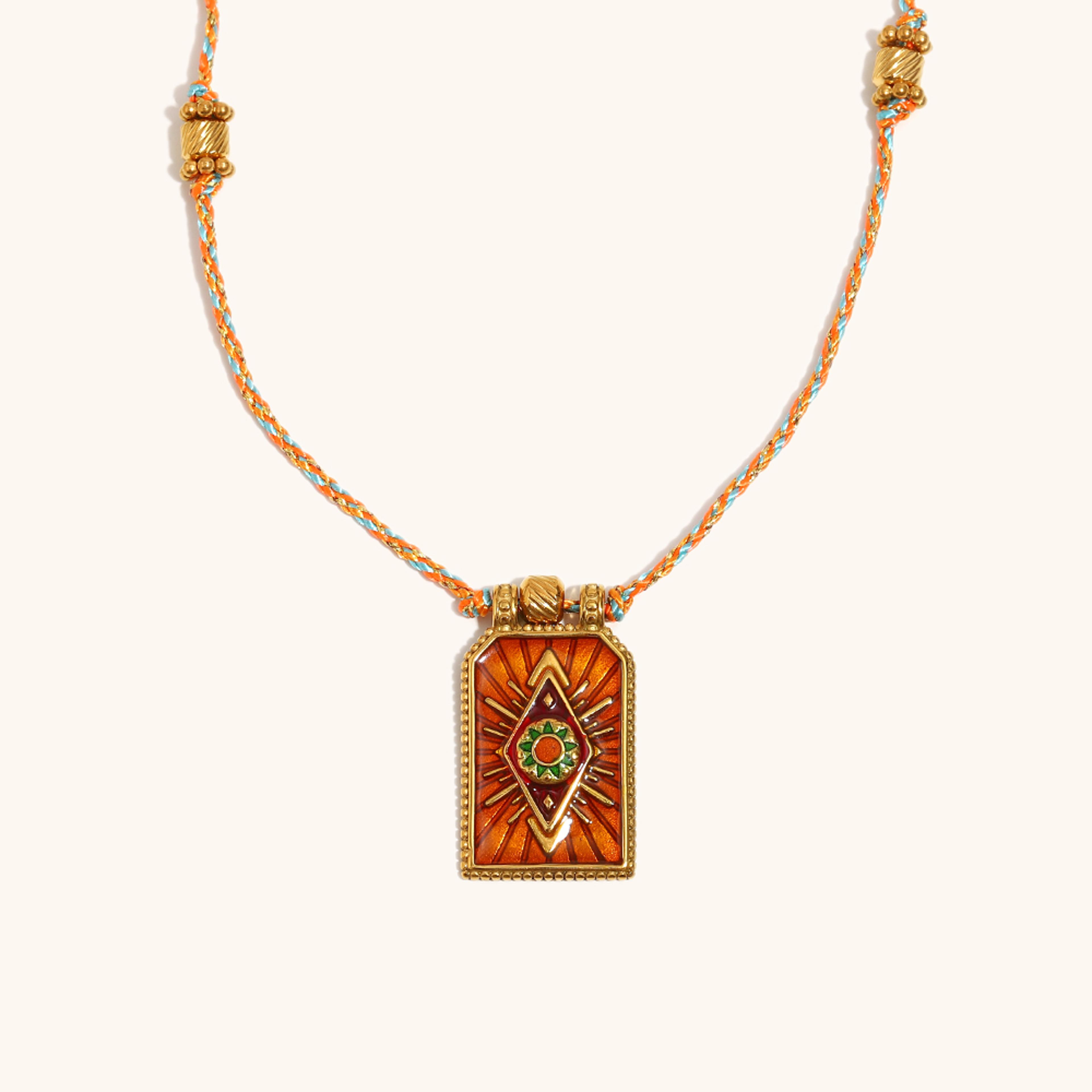 Gold Sun Eye Tarot Pendant Necklace With Woven Rope Necklace  Stainless Steel Chain 2