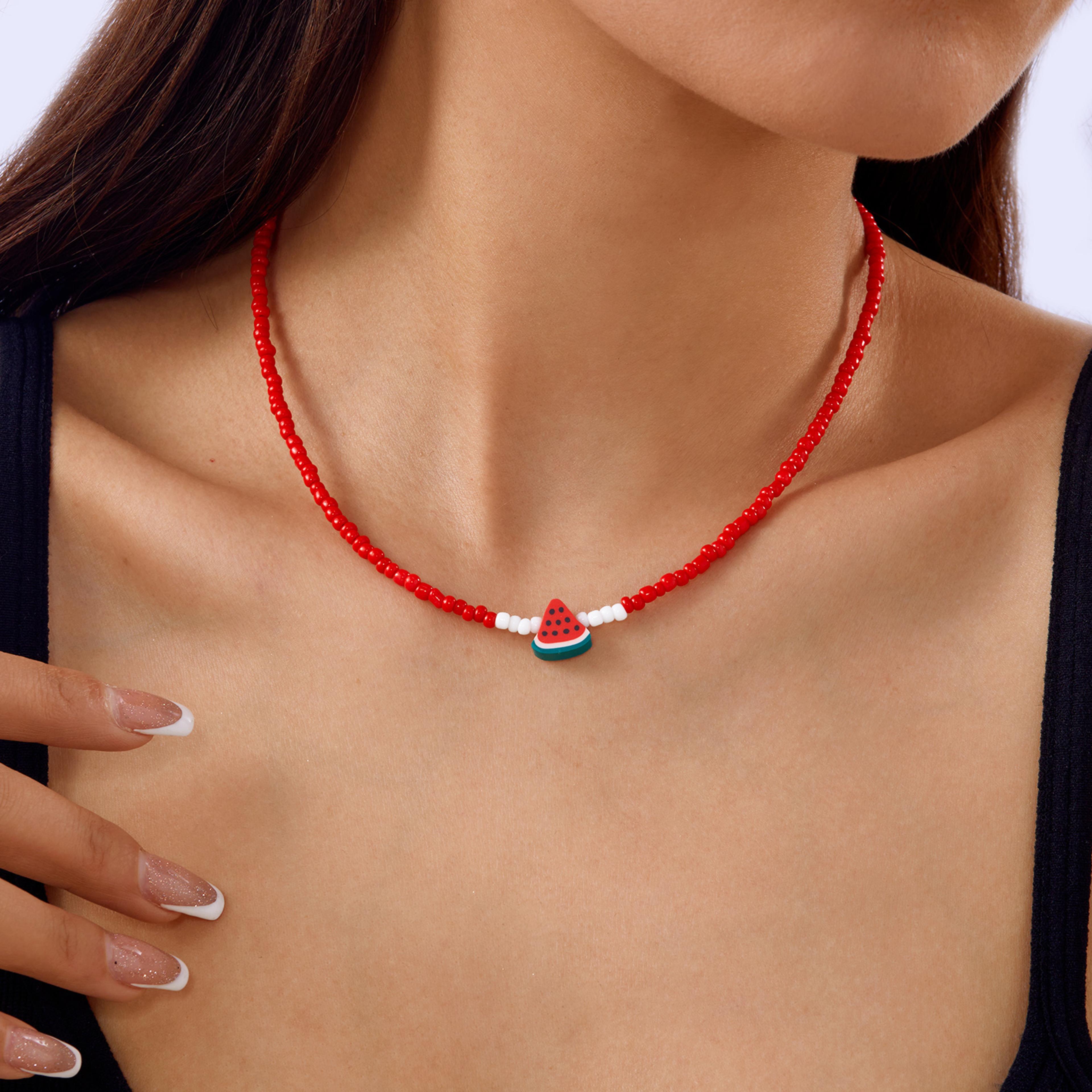Watermelon Beaded Necklace Handmade Fruit Choker Necklace For Summer Style 2
