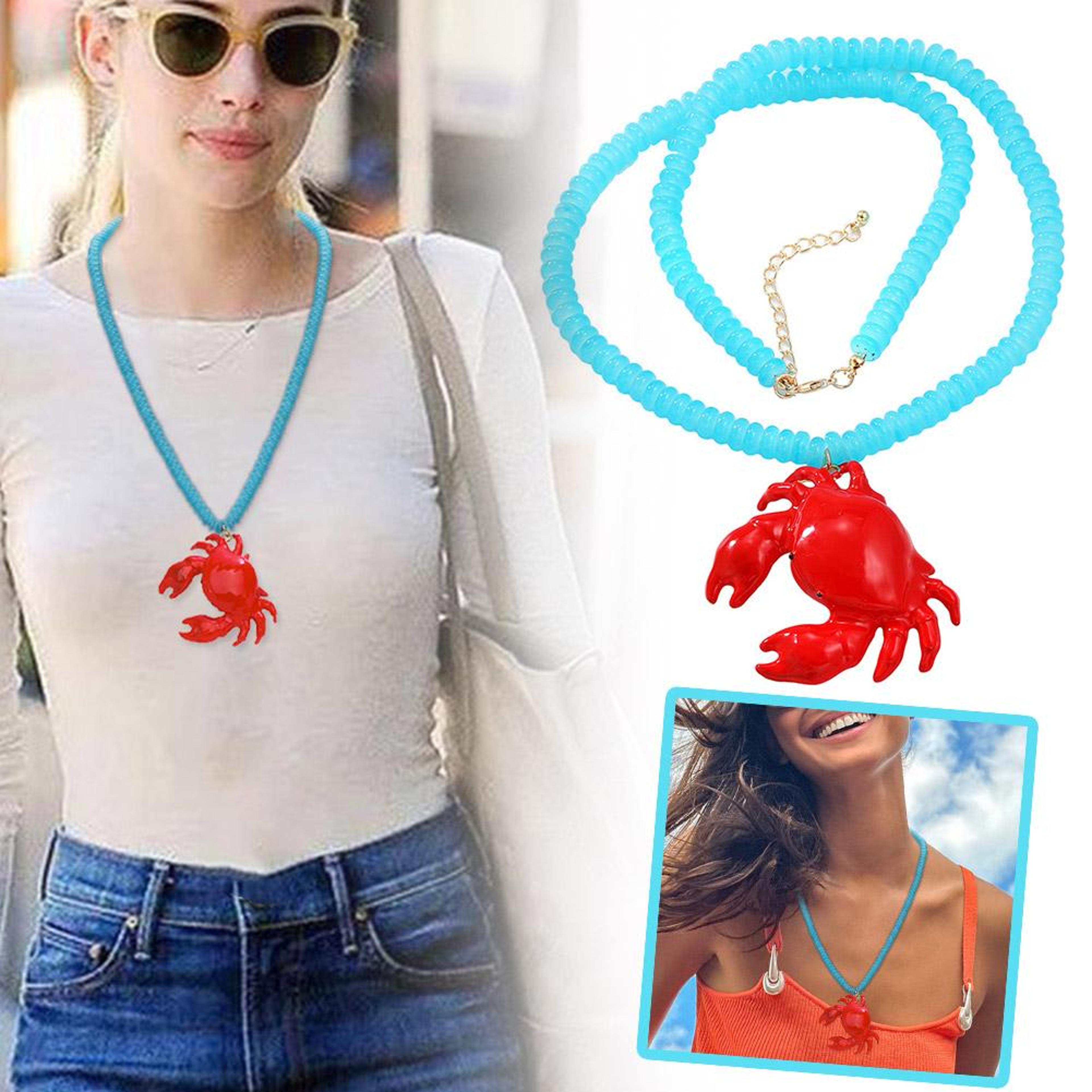 handmade crab pendant necklace coastal beaded choker necklace for beach & summer style