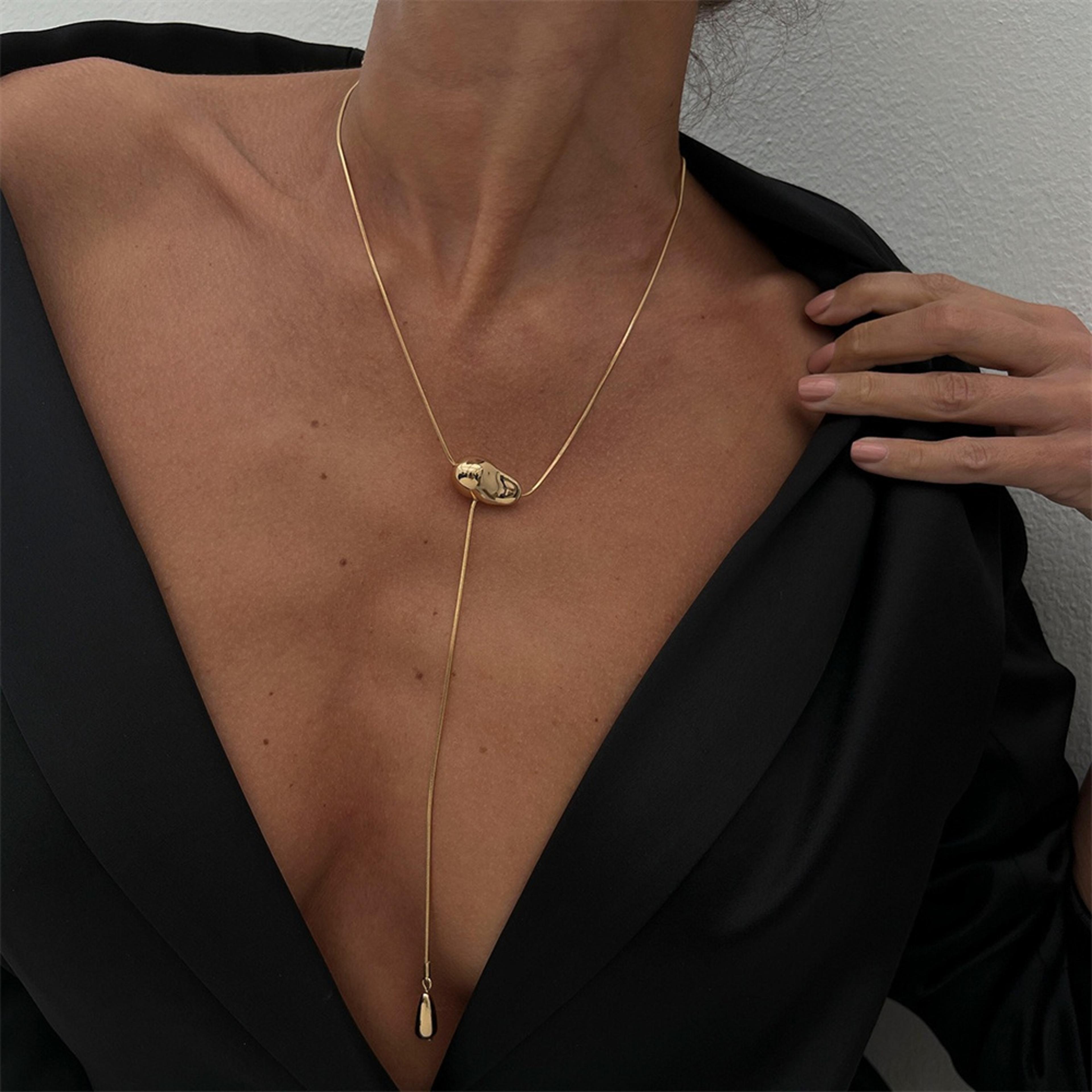 Elegant Water Drop Pendant Necklace Minimalist Necklace With Long Chain For Women 4