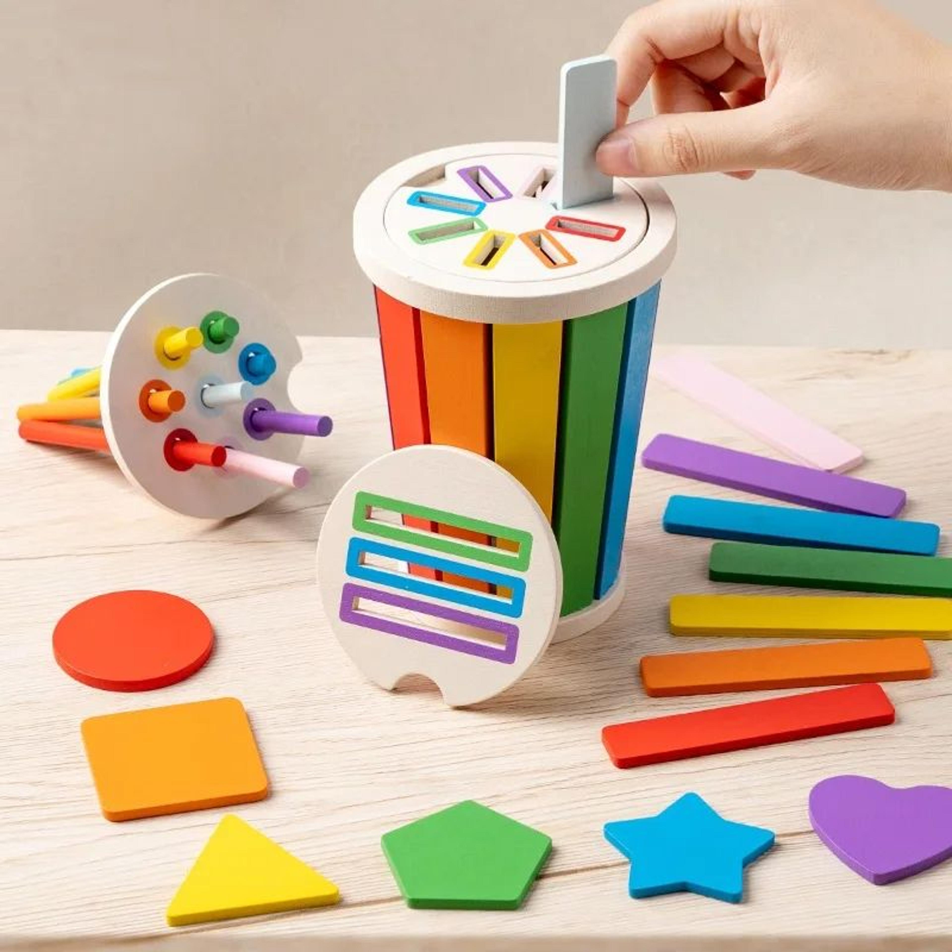 montessori color sorting & matching wooden toy for kids, educational shape recognition toy for toddlers