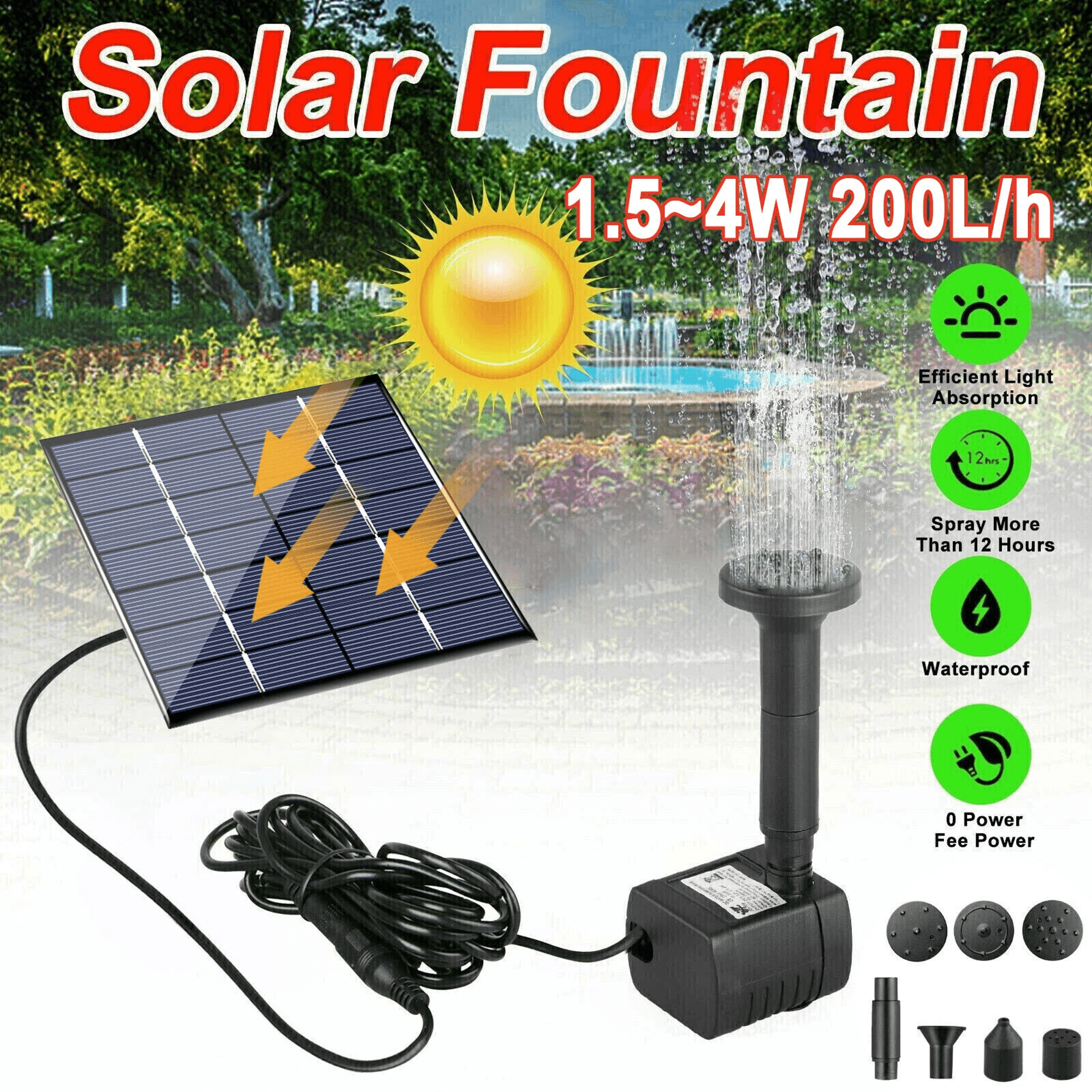 solar power fountain submersible floating water pump for bird bath, pond, garden decor