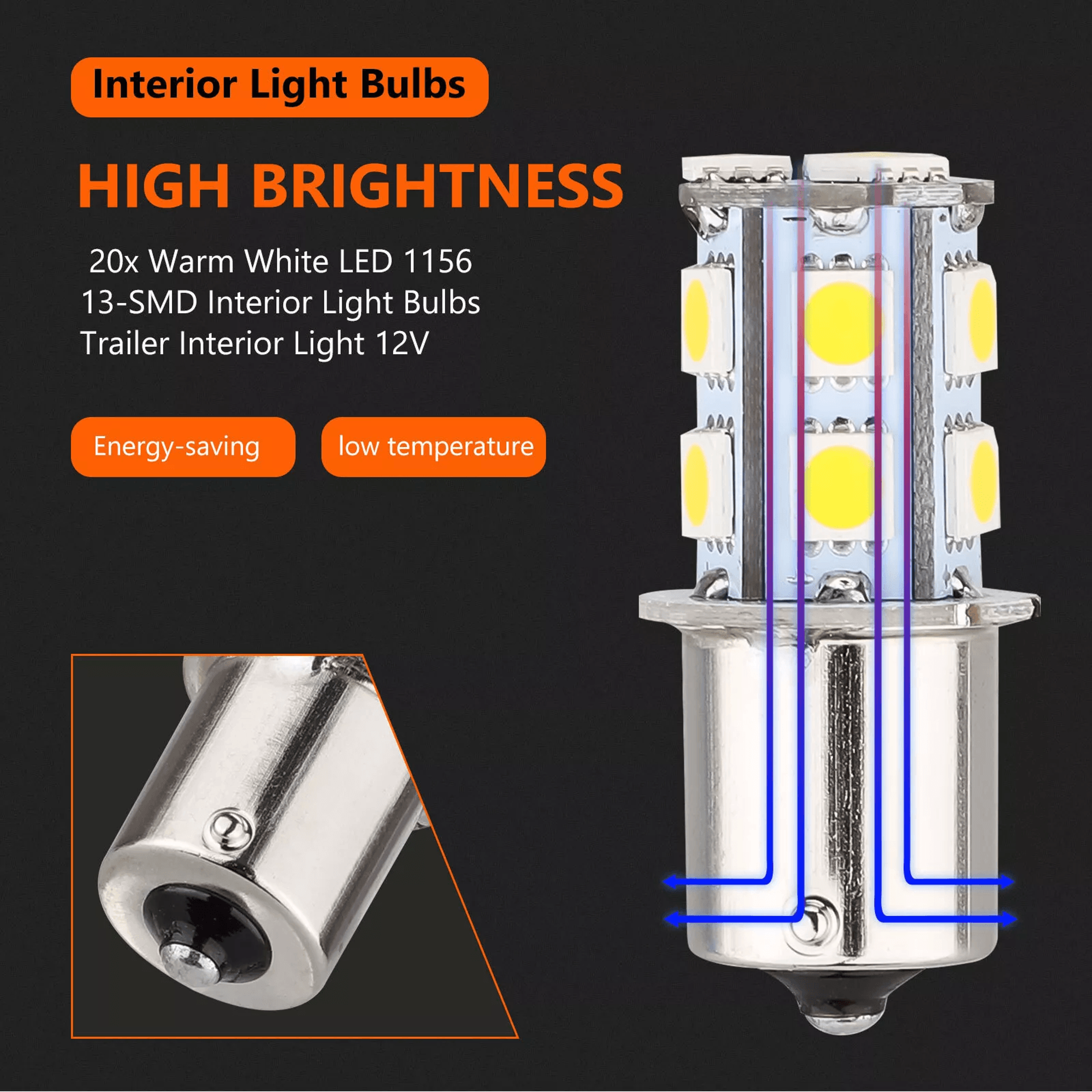 20x Warm White SMD LED RV Camper Trailer Interior Light Bulbs Bright Replacement 1