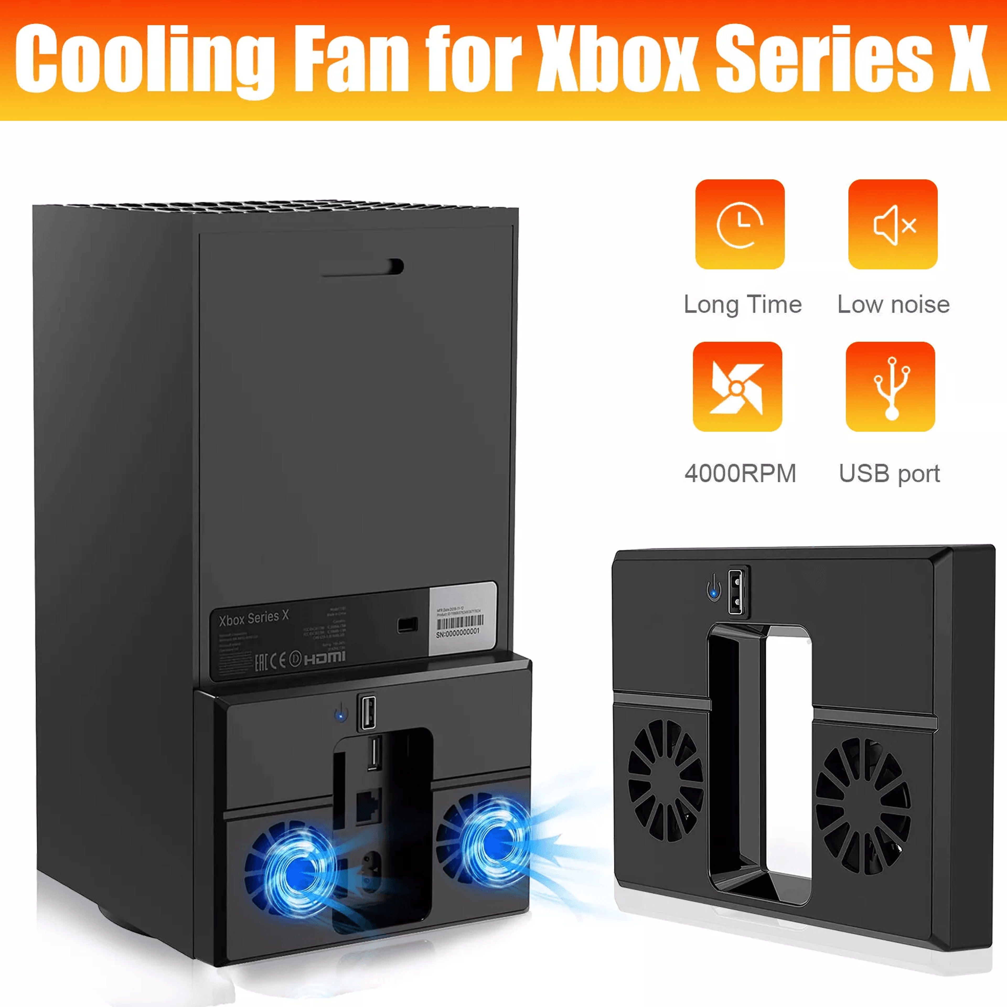 usb cooling fan vertical stand for xbox series x, quiet dual fans game console cooler base accessory
