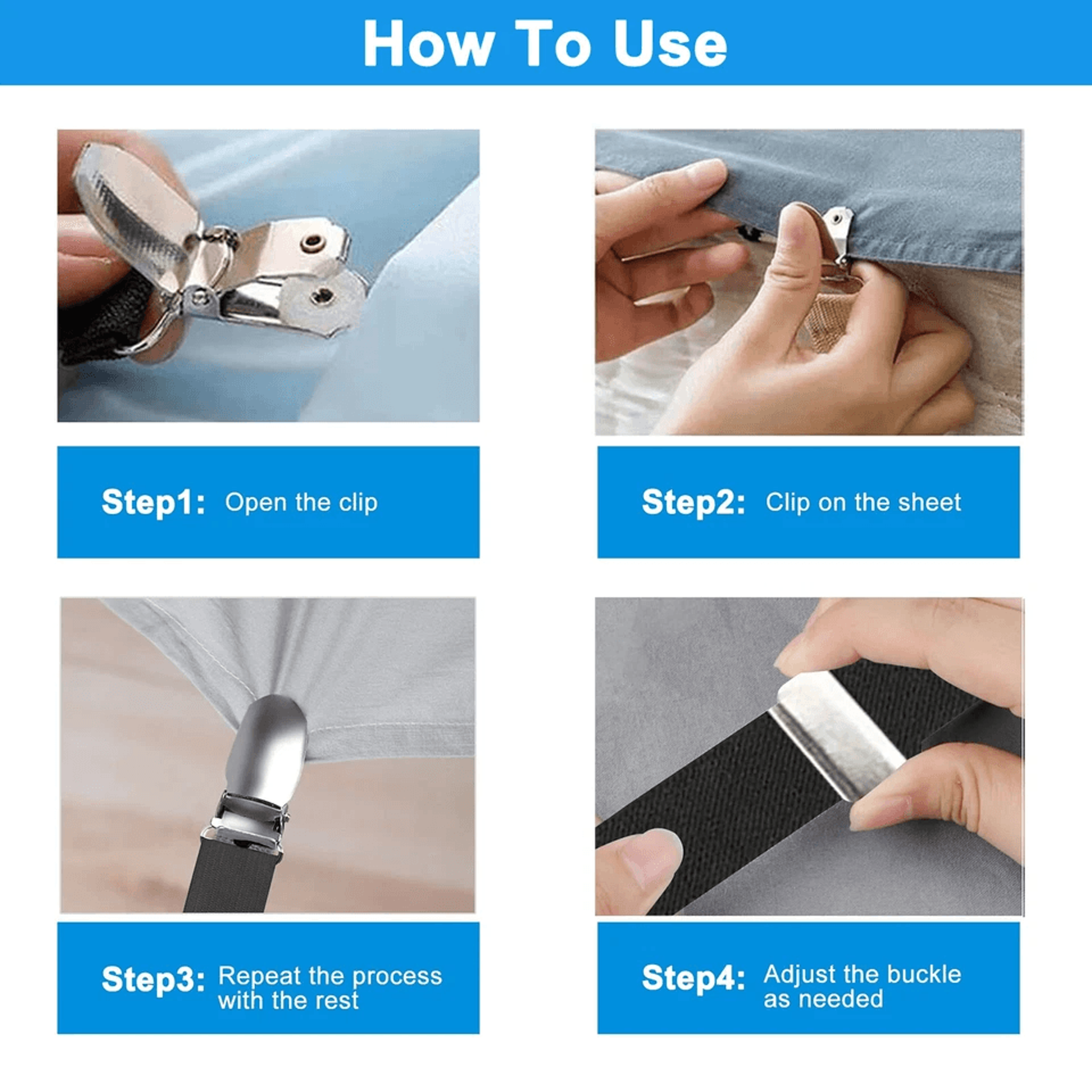Adjustable Bed Fitted Sheet Straps Suspenders Belt With Gripper Fastener Clips HeavyDuty Elastic Ma 3