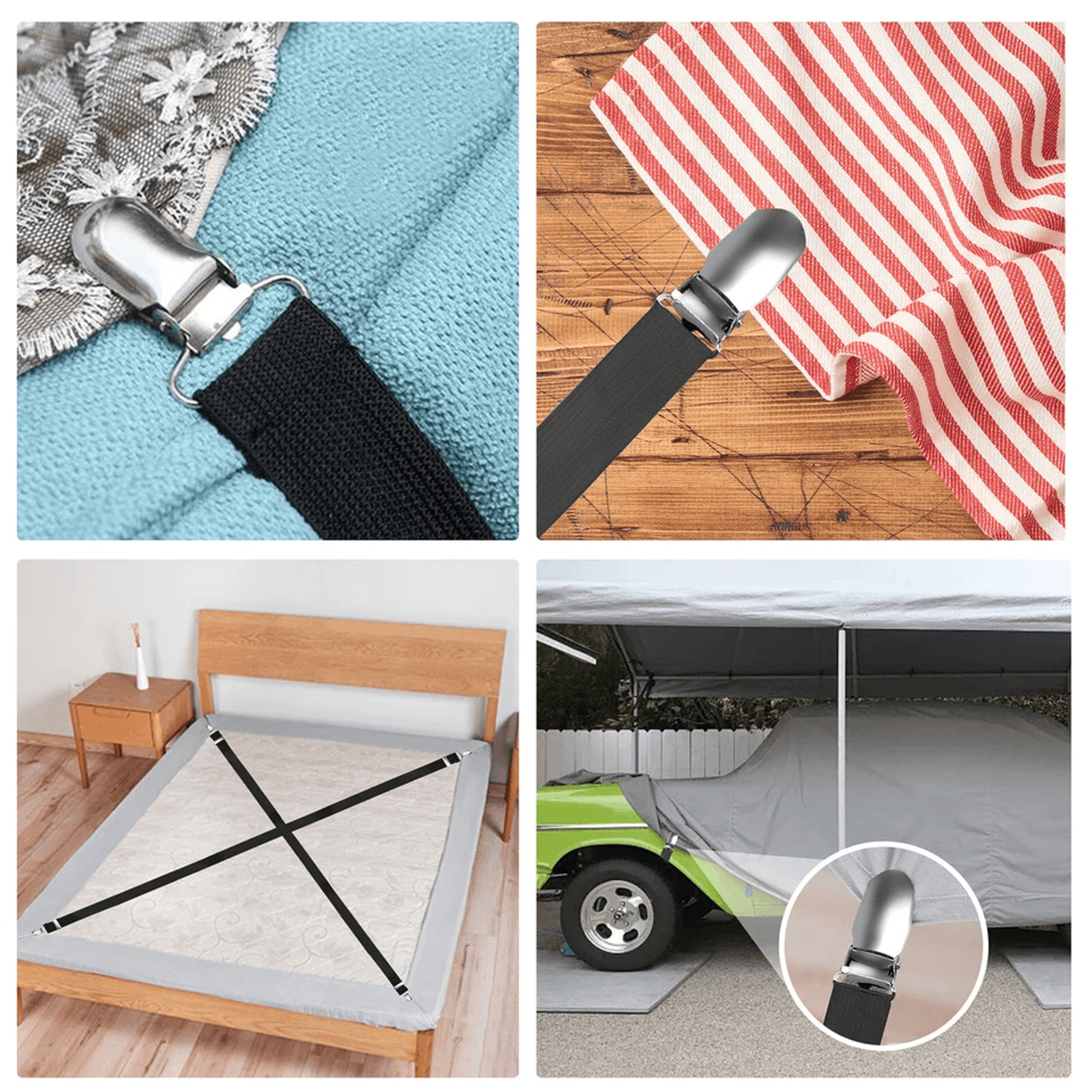 Adjustable Bed Fitted Sheet Straps Suspenders Belt With Gripper Fastener Clips HeavyDuty Elastic Ma 5