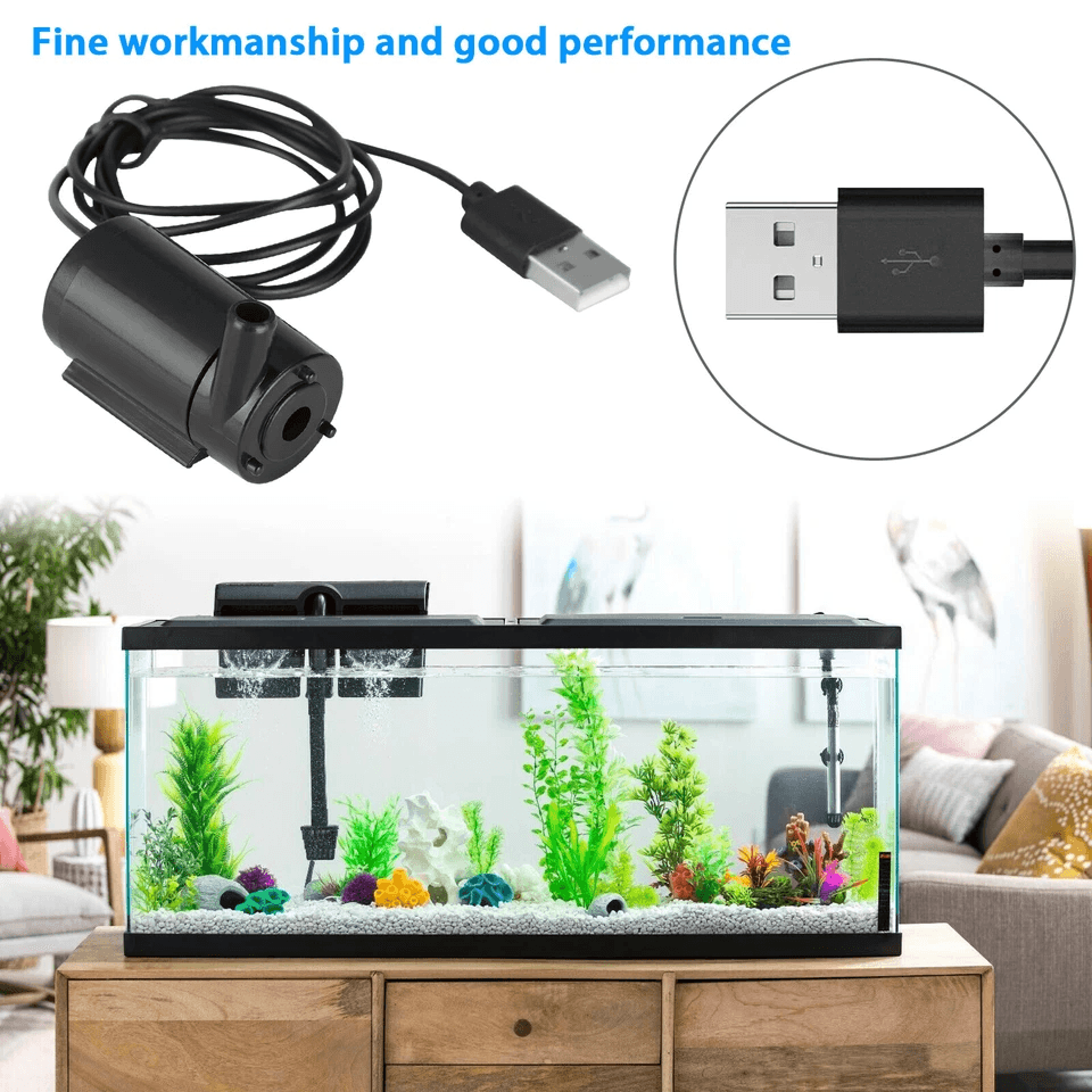 mini submersible water pump, quiet motor for home, fountain, pond use