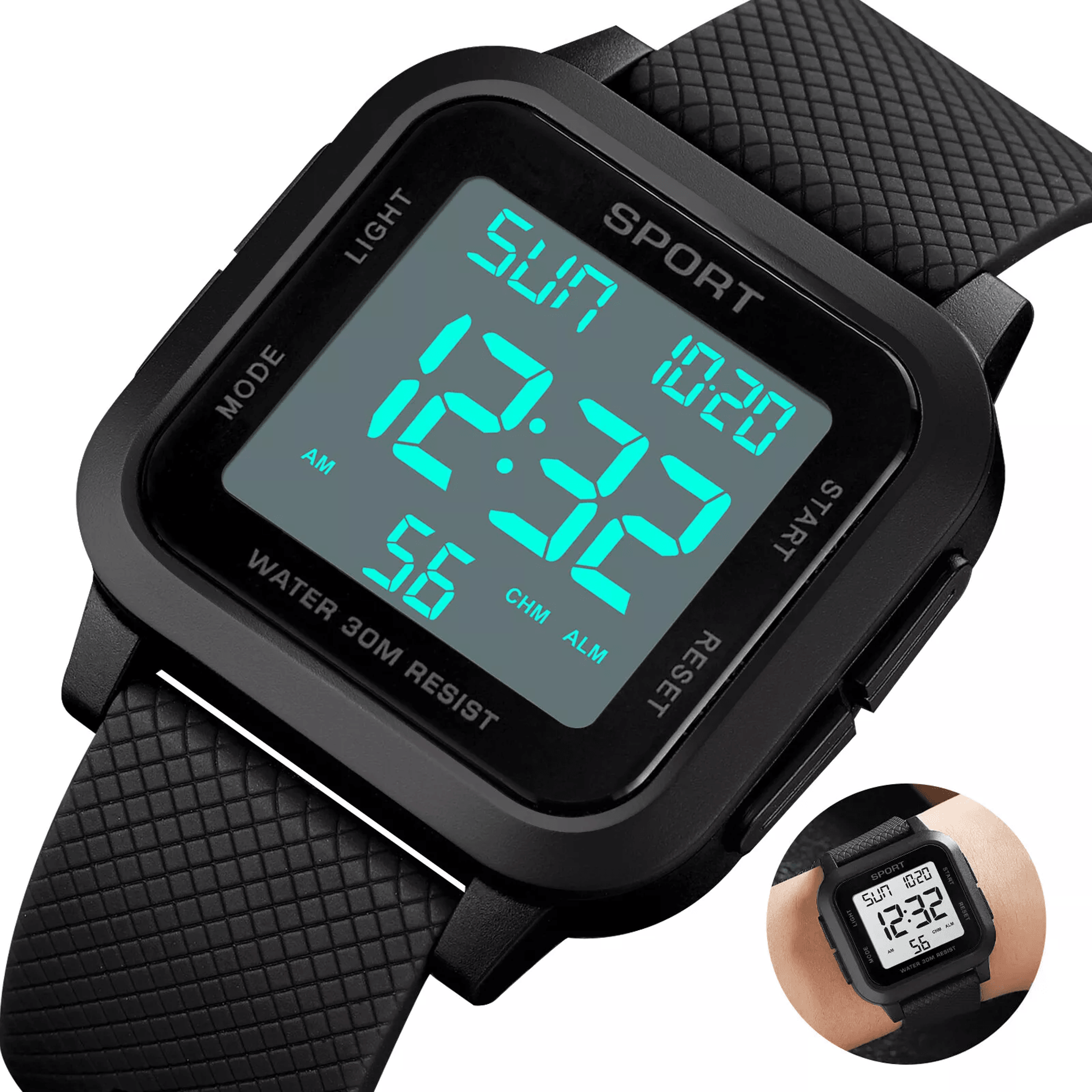 fashion men's sports watch led large digital waterproof wristwatch for outdoor & casual use