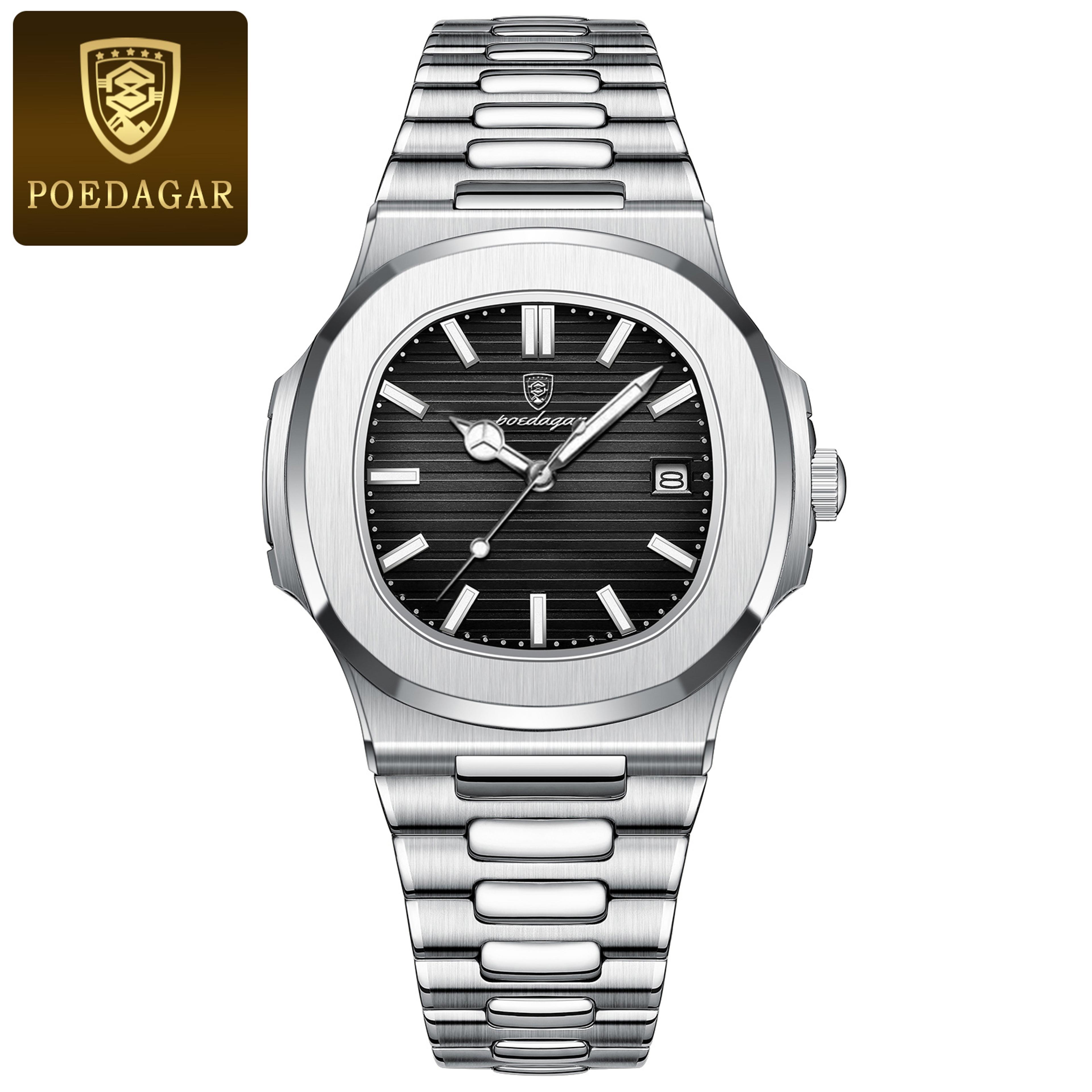 Fashion Square Quartz Watch For Men Waterproof Luminous Date Stainless Steel Business Luxury Wristw 10