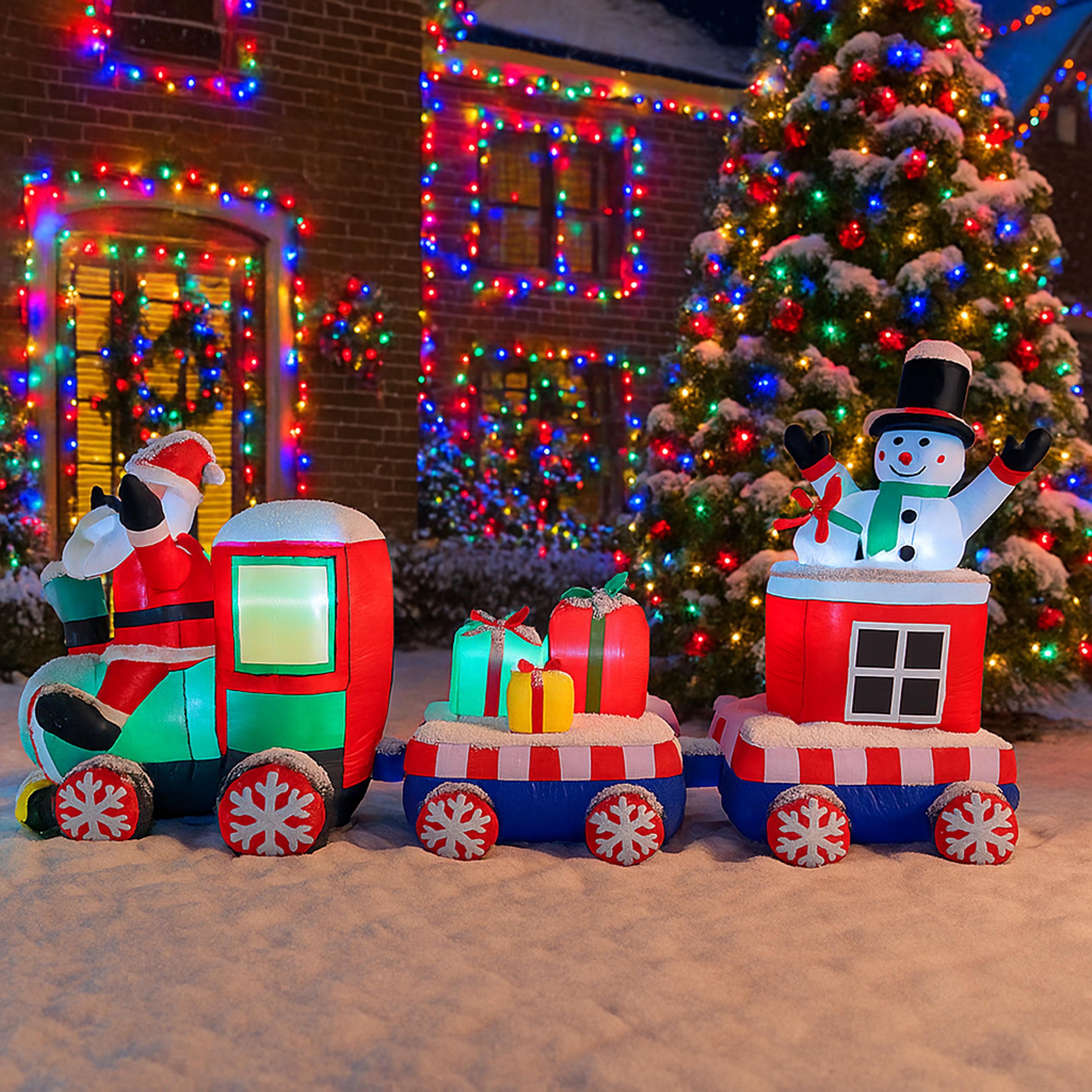 Inflatable Santa Claus Train Toys Christmas Outdoor Party Decorations Home Yard LED Lighted Ornamen 2