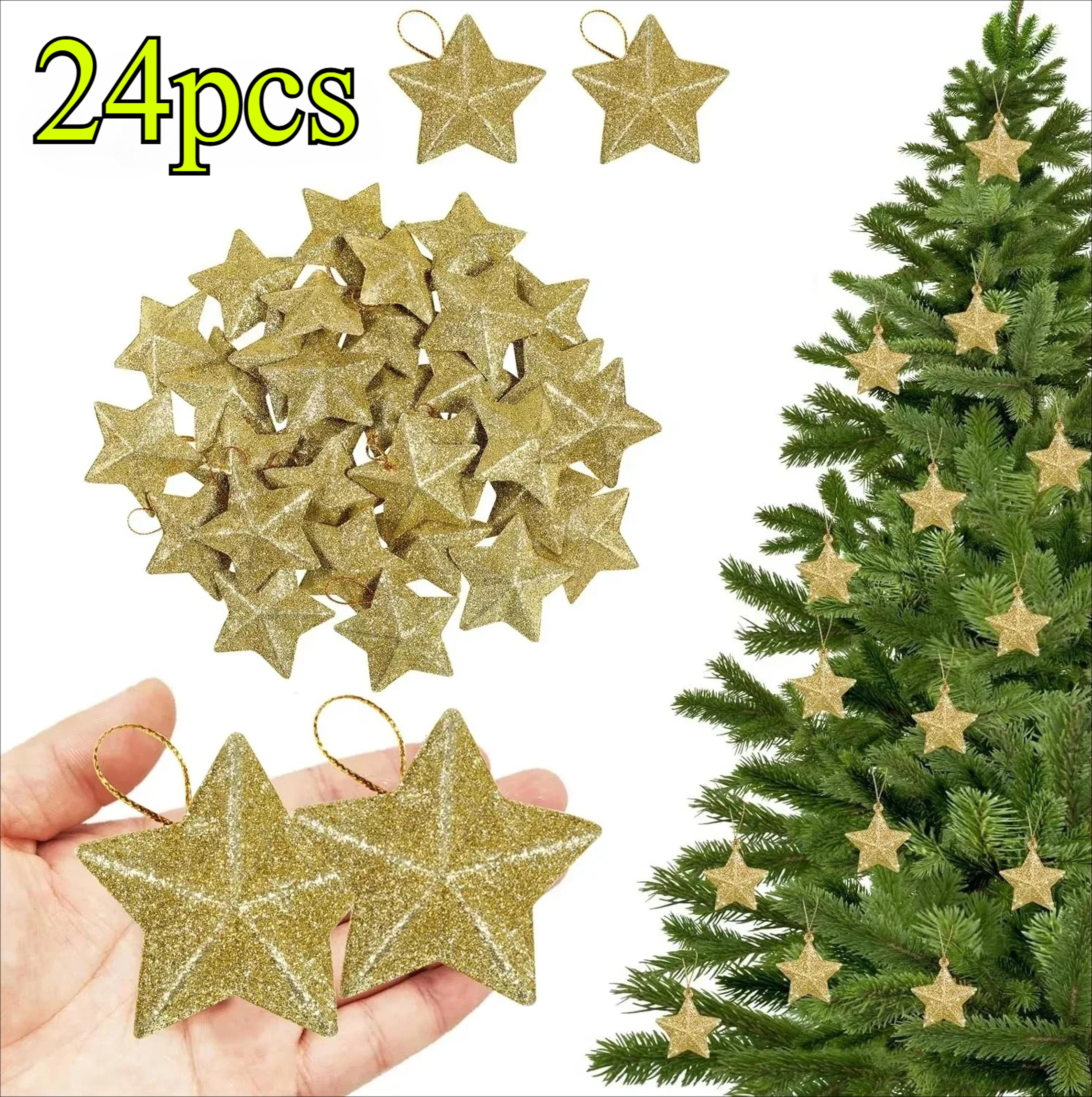 Christmas Decorations For Home 24pcs Gold Glitter Star Ornaments Navidad New Year Party Decoration 0