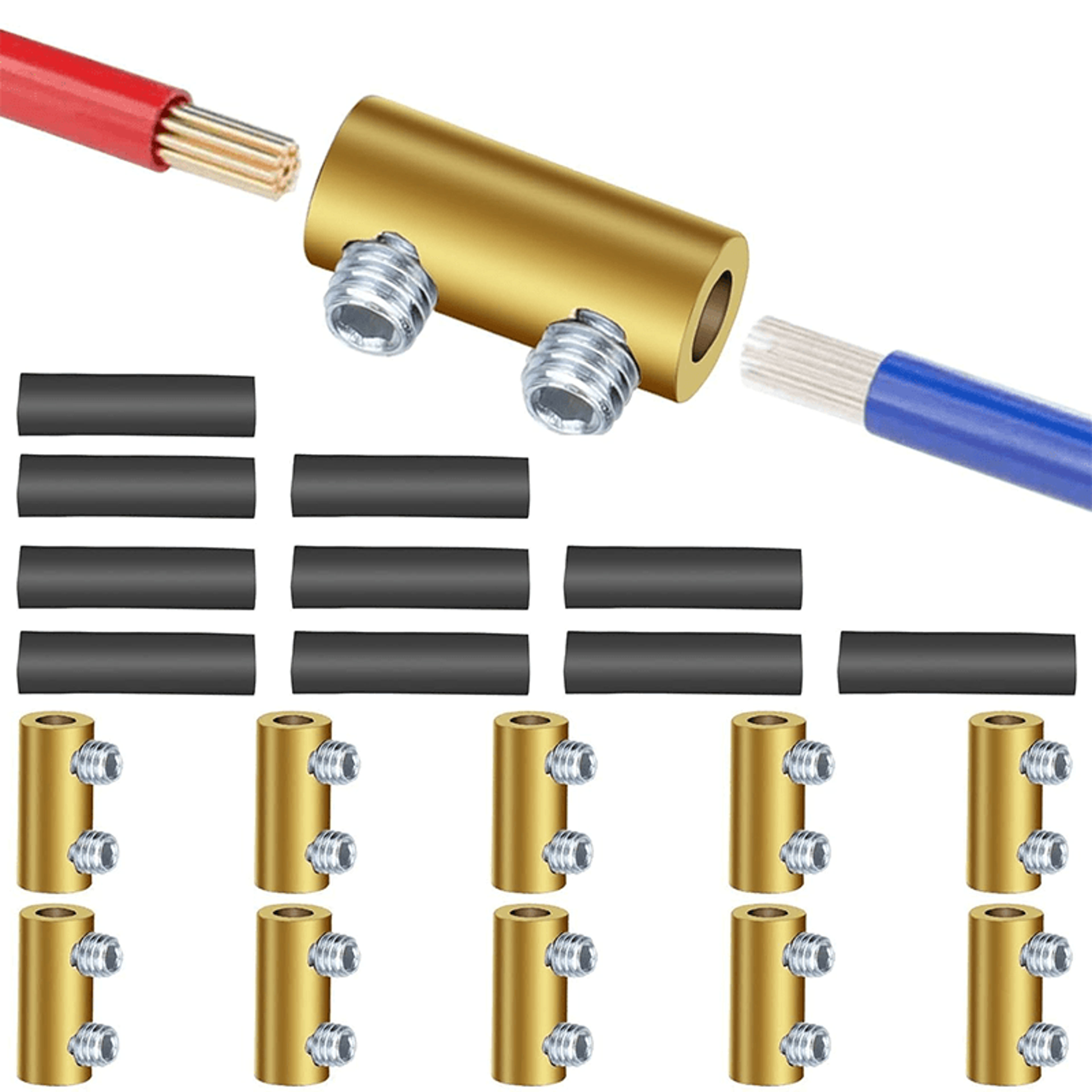10 AWG Wire Connector Nut Kit Quick Wiring Terminals Copper Connectors With Screws Heat Shrink Tube 0