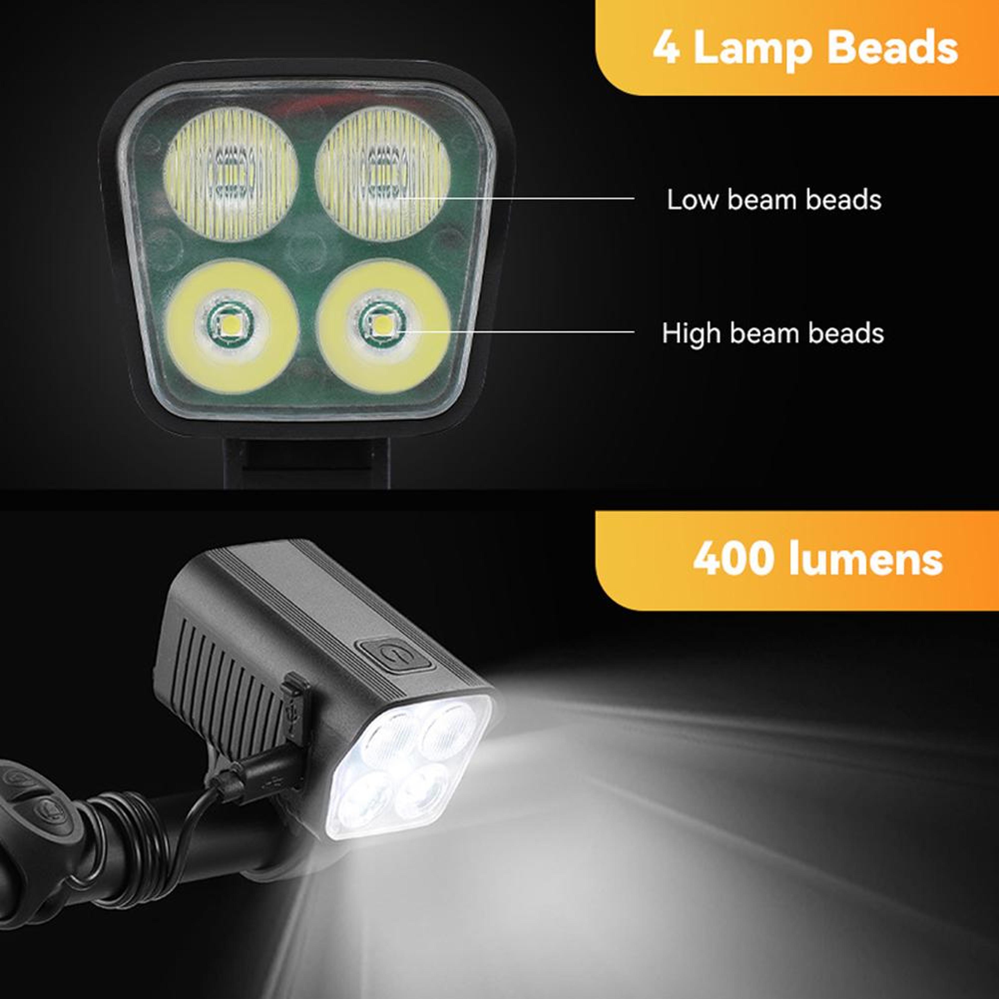 USB Rechargeable Bicycle Horn Light Waterproof Bike Headlight 3
