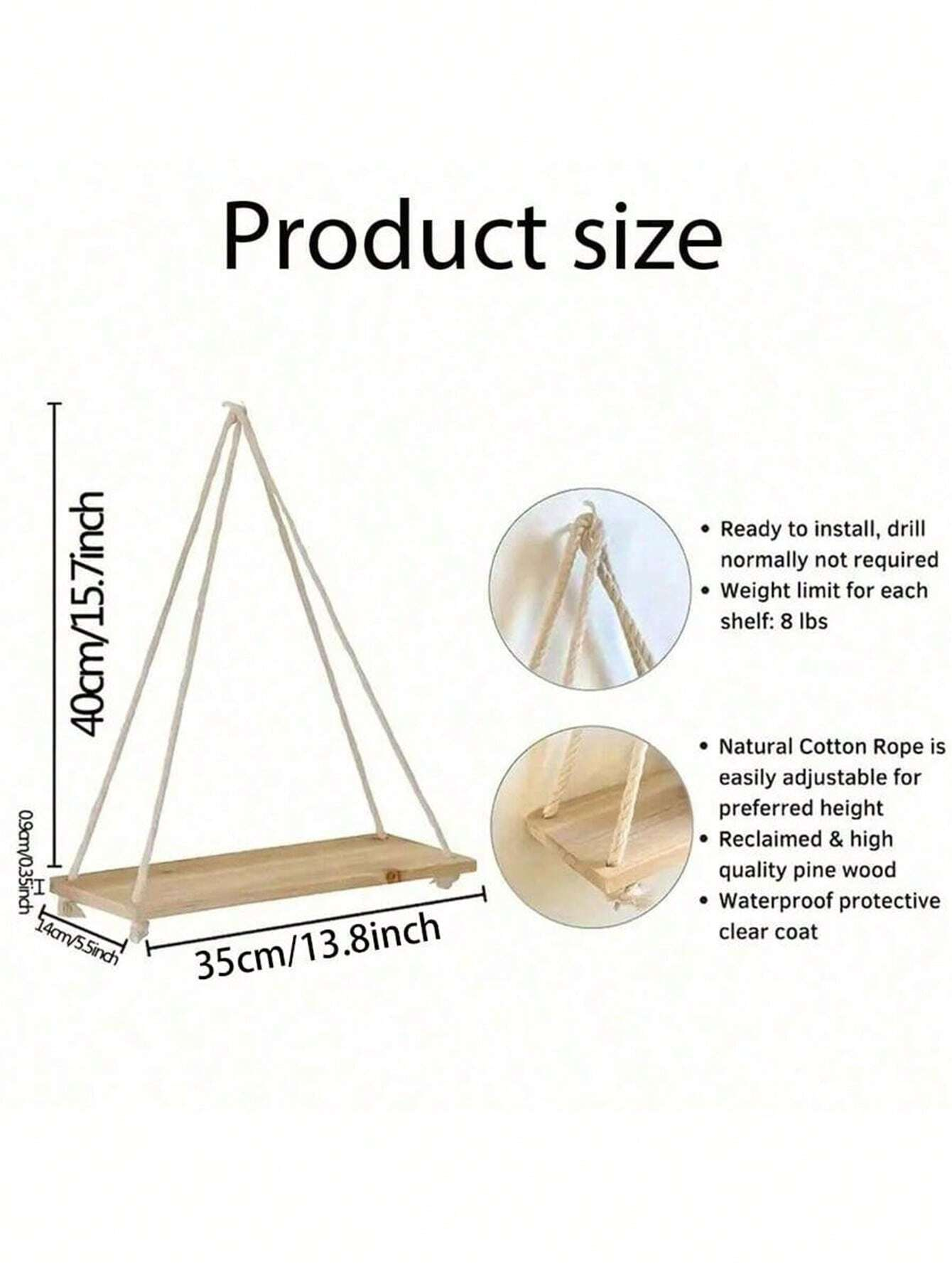 Rustic Wooden Hanging Rope Shelf For Plants And Boho Wall Decor 3