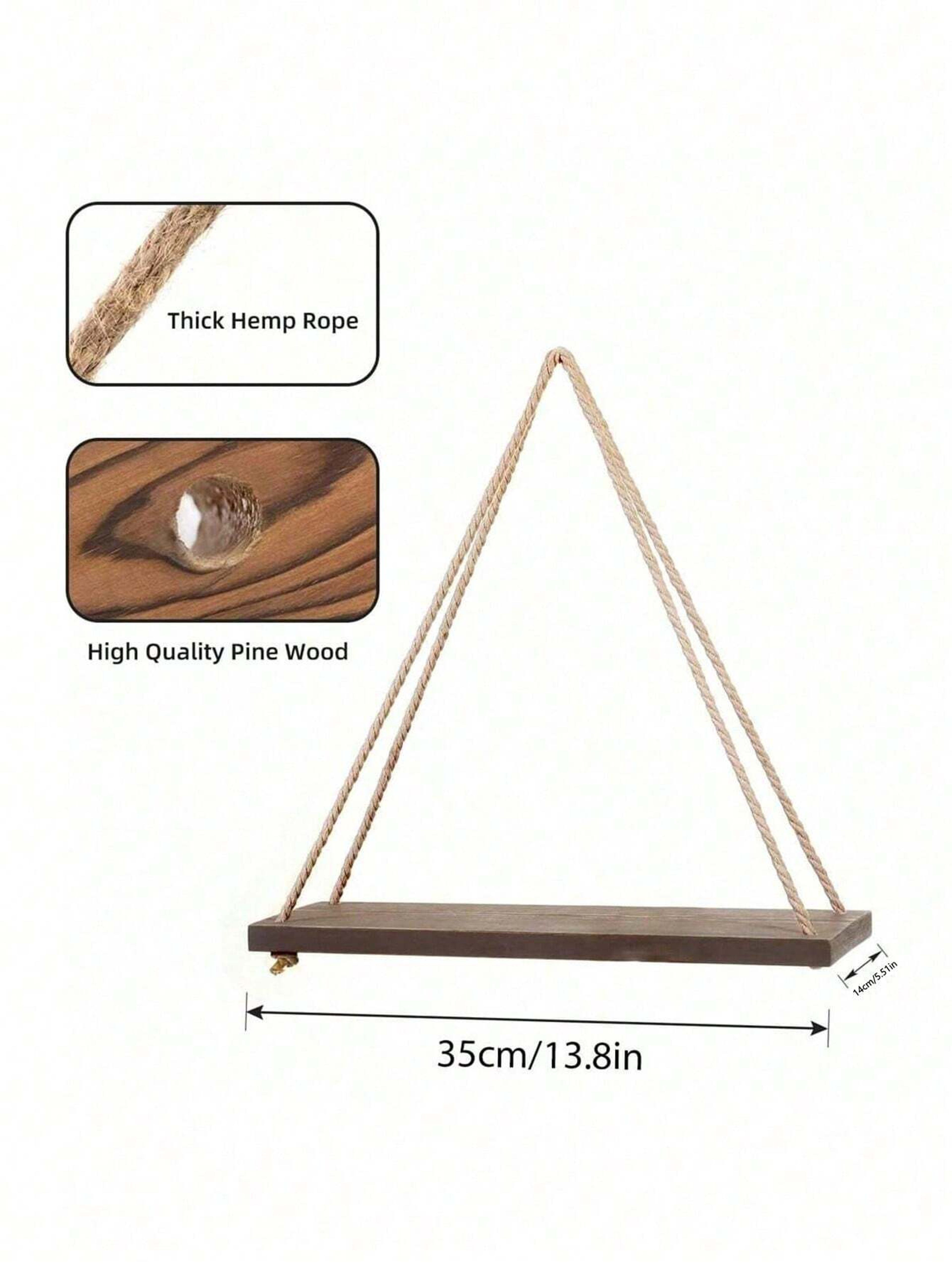 Rustic Wooden Hanging Rope Shelf For Plants And Boho Wall Decor 4