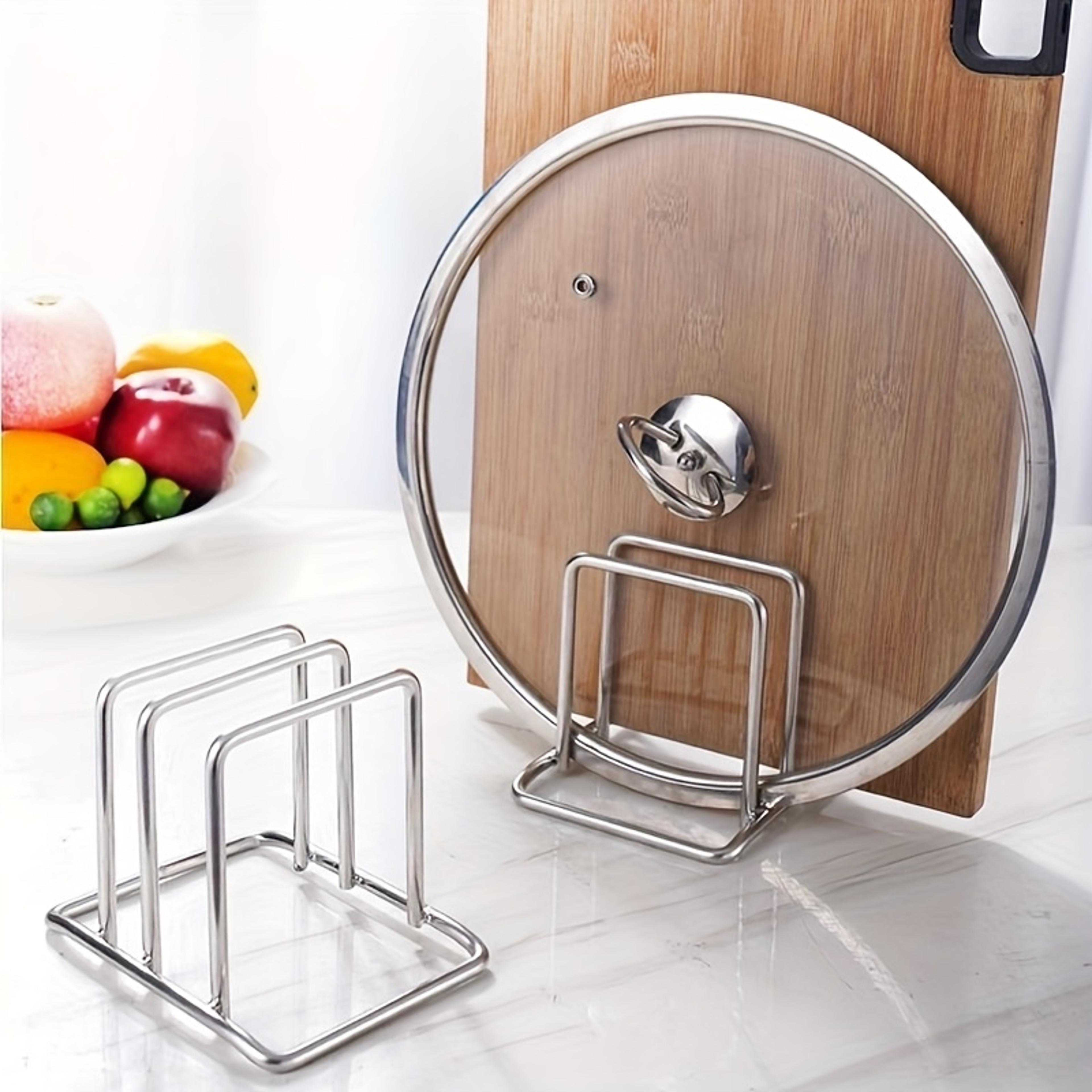 Stainless Steel Cutting Board Holder And Double Layer Pot Lid Organizer 7