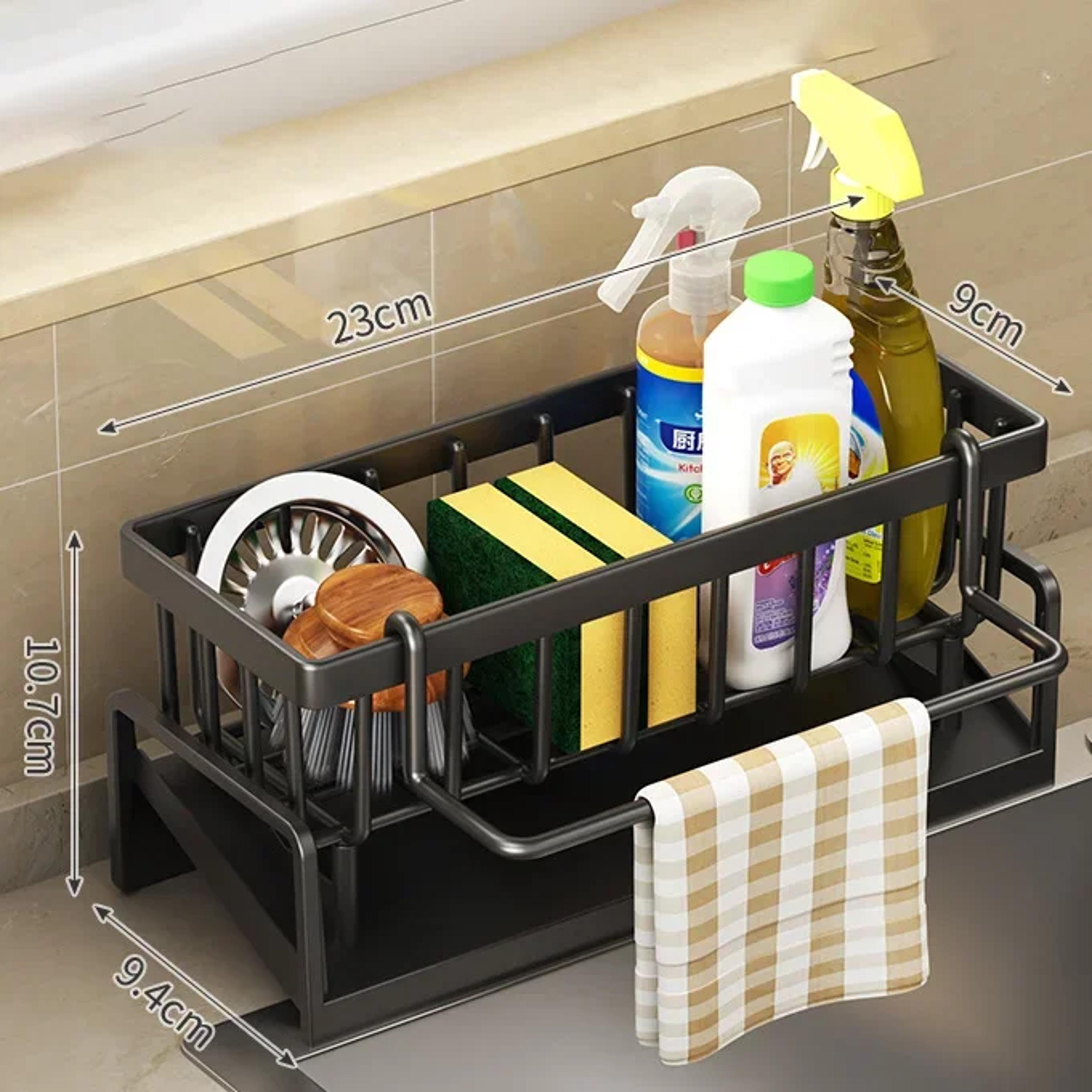 Kitchen Sink Organizer Sponge Holder With Drain Tray And Dishcloth Rack 5