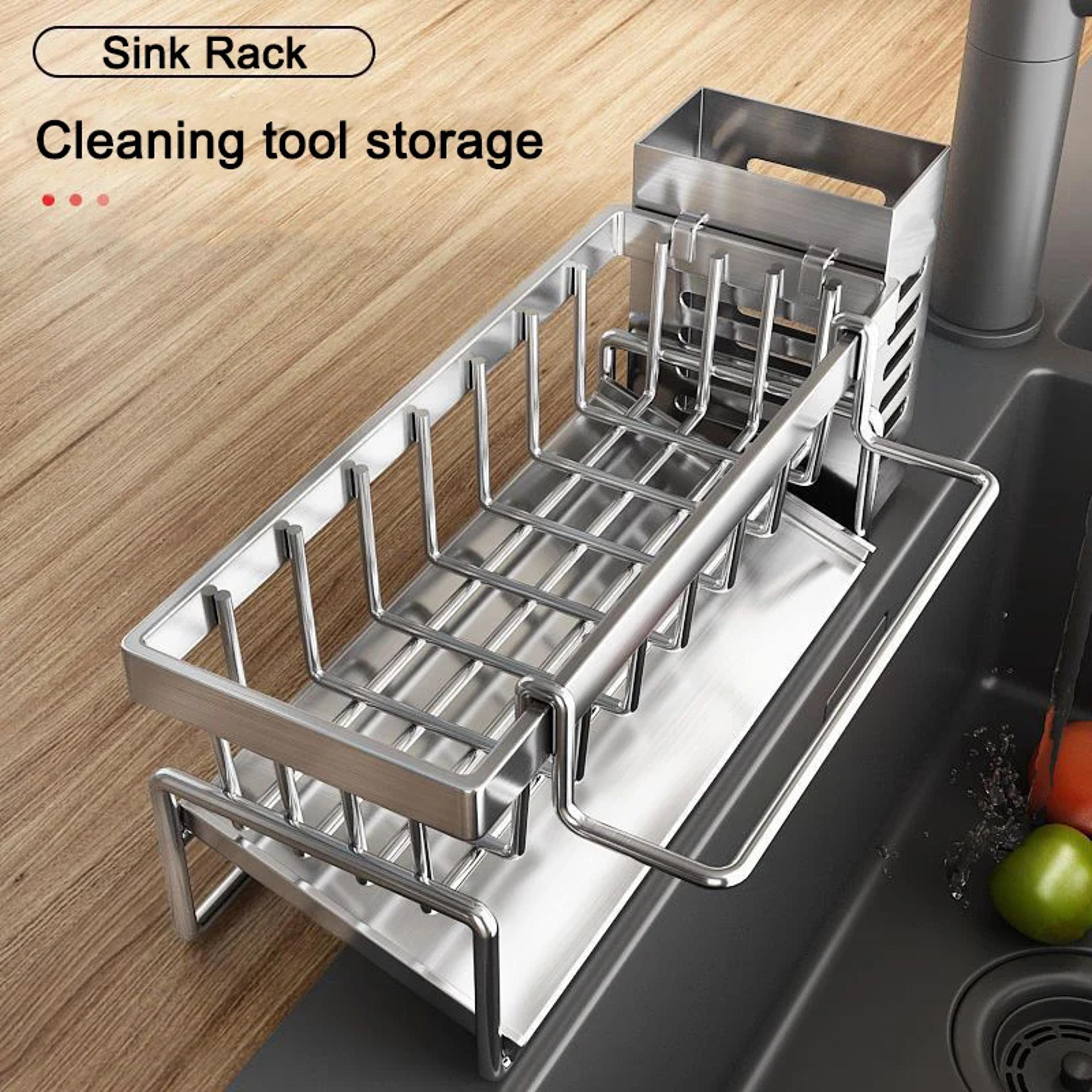Stainless Steel Sink Caddy Kitchen Sink Organizer With Sponge And Rag Rack 4