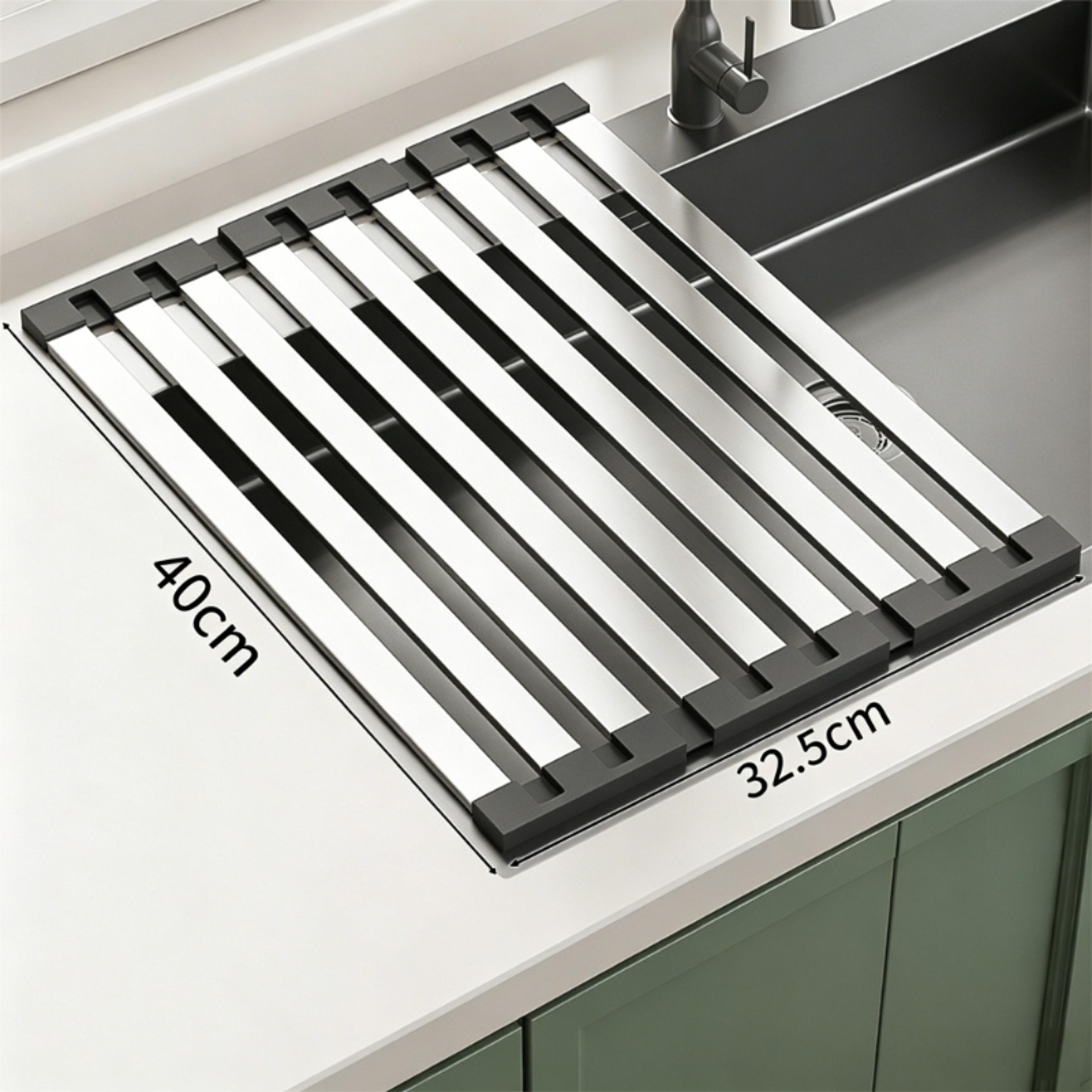 Stainless Steel Over Sink Dish Drying Rack Foldable Roll Up Dish Drainer 8