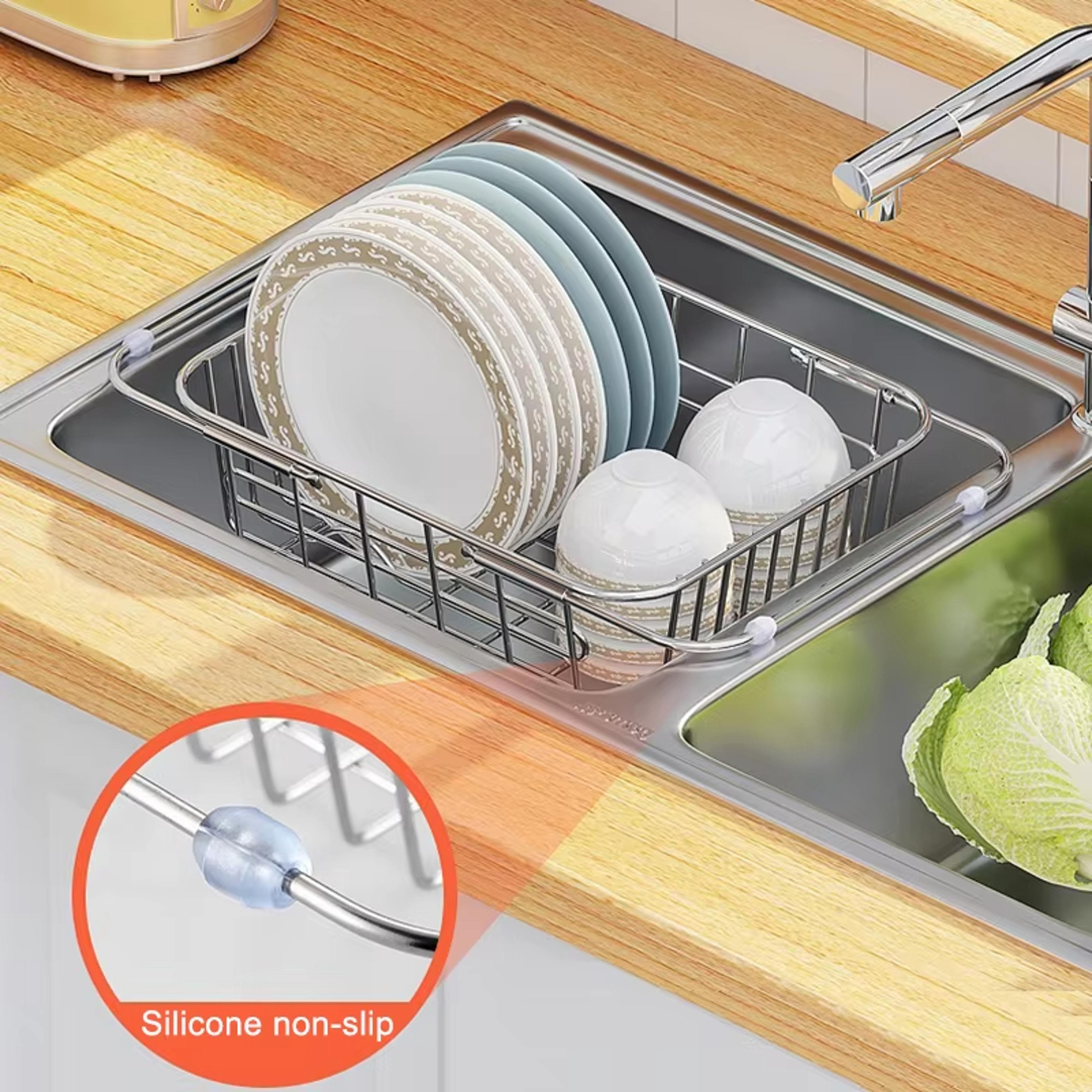 Expandable Stainless Steel Over Sink Drain Basket And Dish Drying Rack 2
