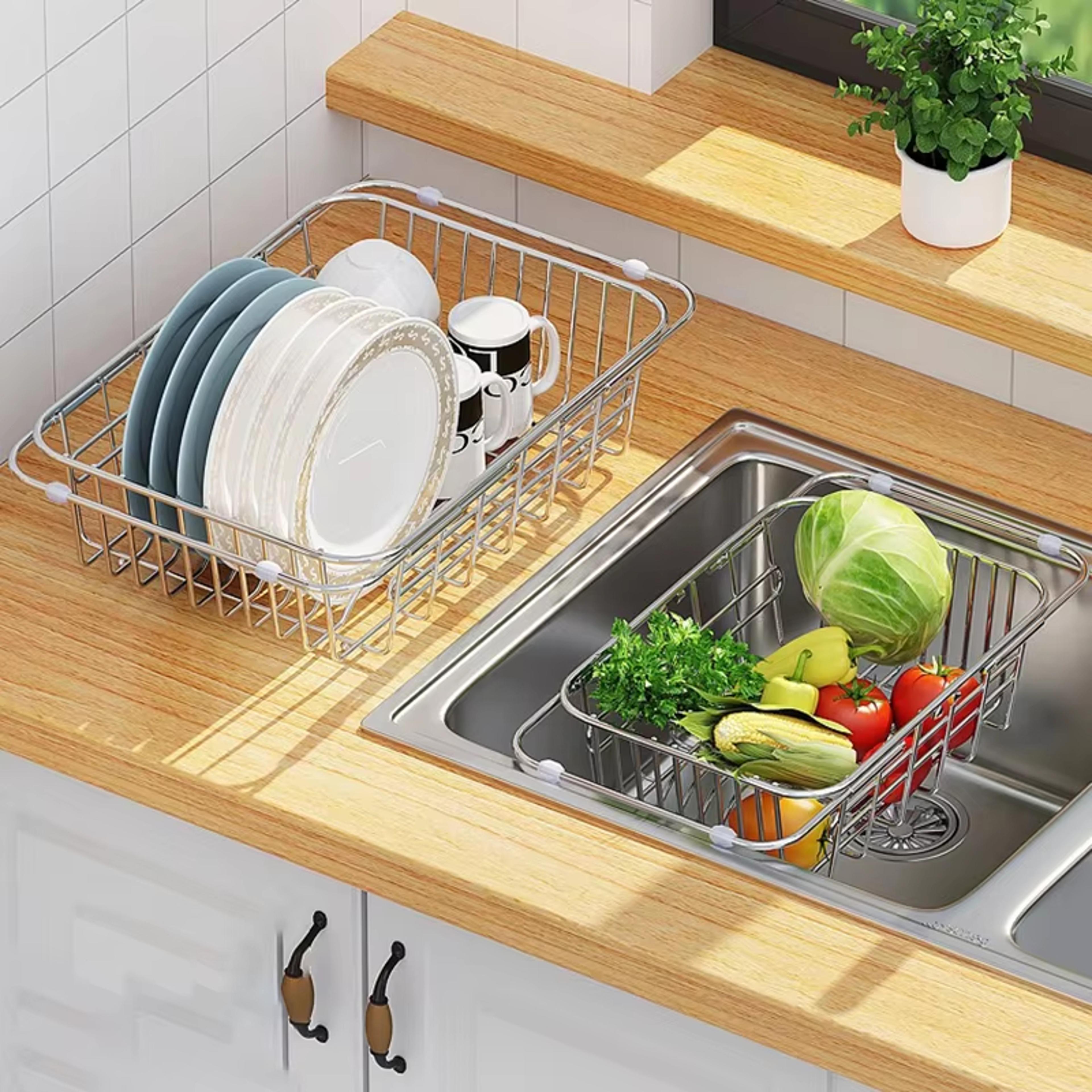 Expandable Stainless Steel Over Sink Drain Basket And Dish Drying Rack 5