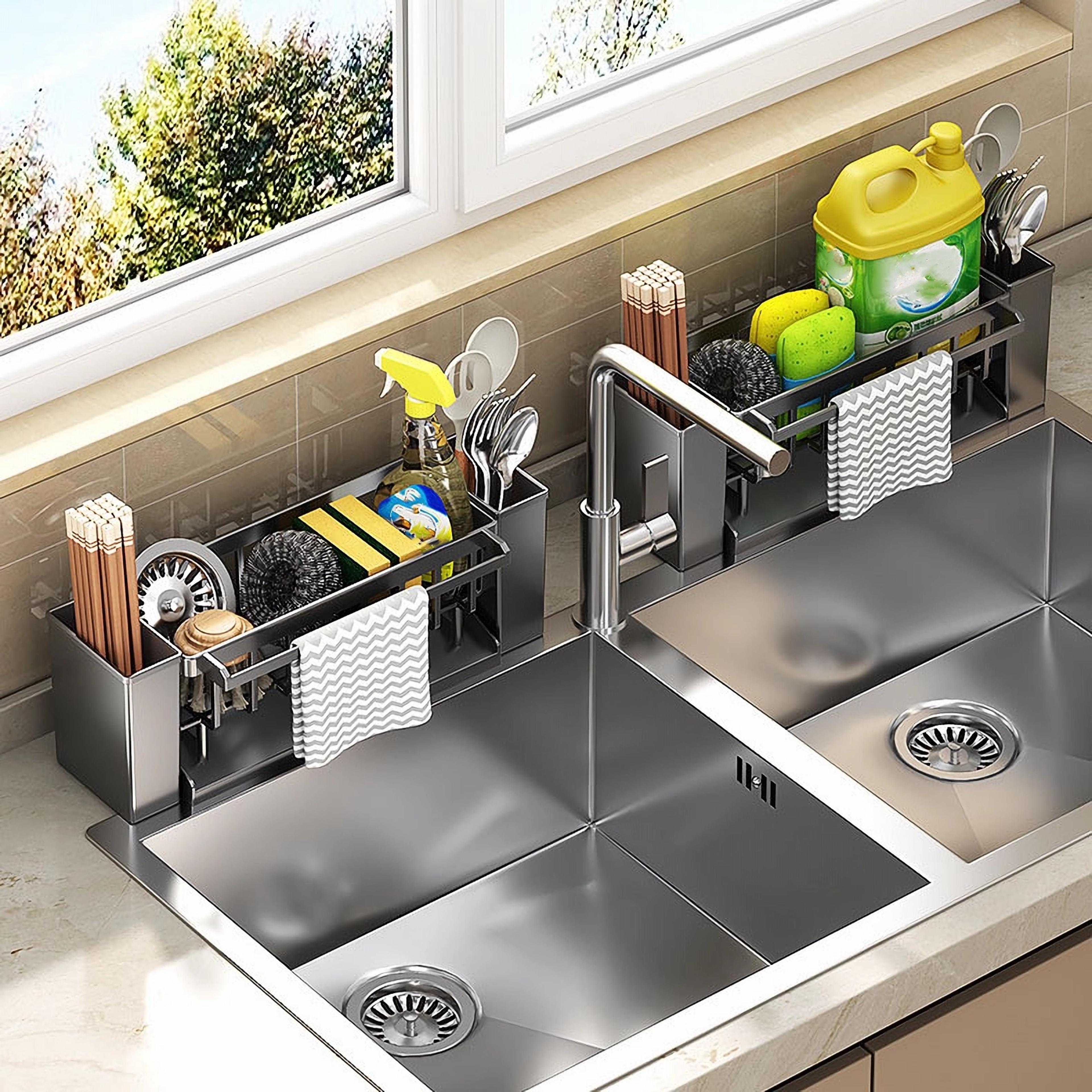 Expandable Stainless Steel Over Sink Drain Basket And Dish Drying Racks 1