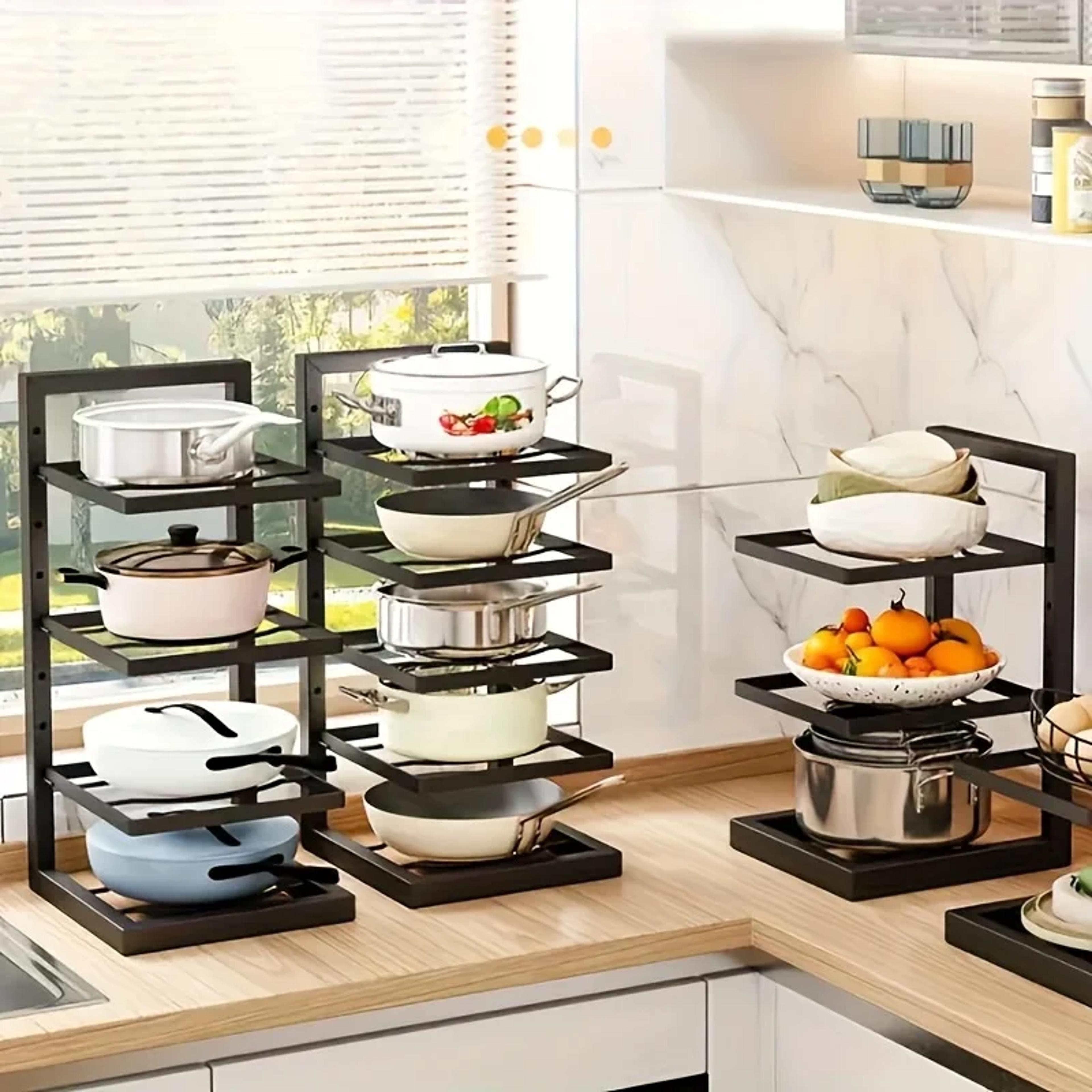 Adjustable Pot Rack Organizer Multi Layer Kitchen Cabinet Organizer Storage Shelf 6
