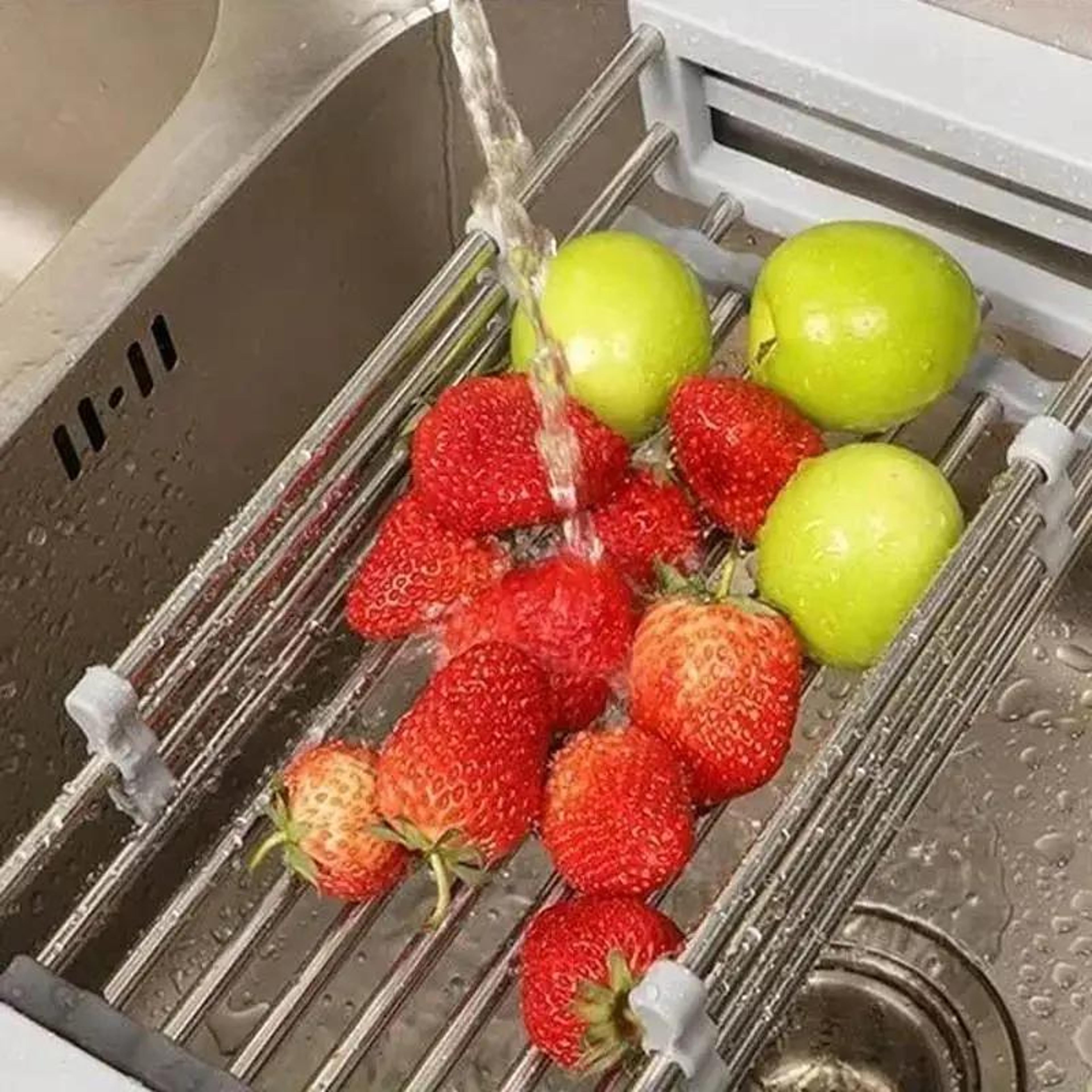Expandable Over Sink Dish Drying Rack Stainless Steel Drain Basket 1