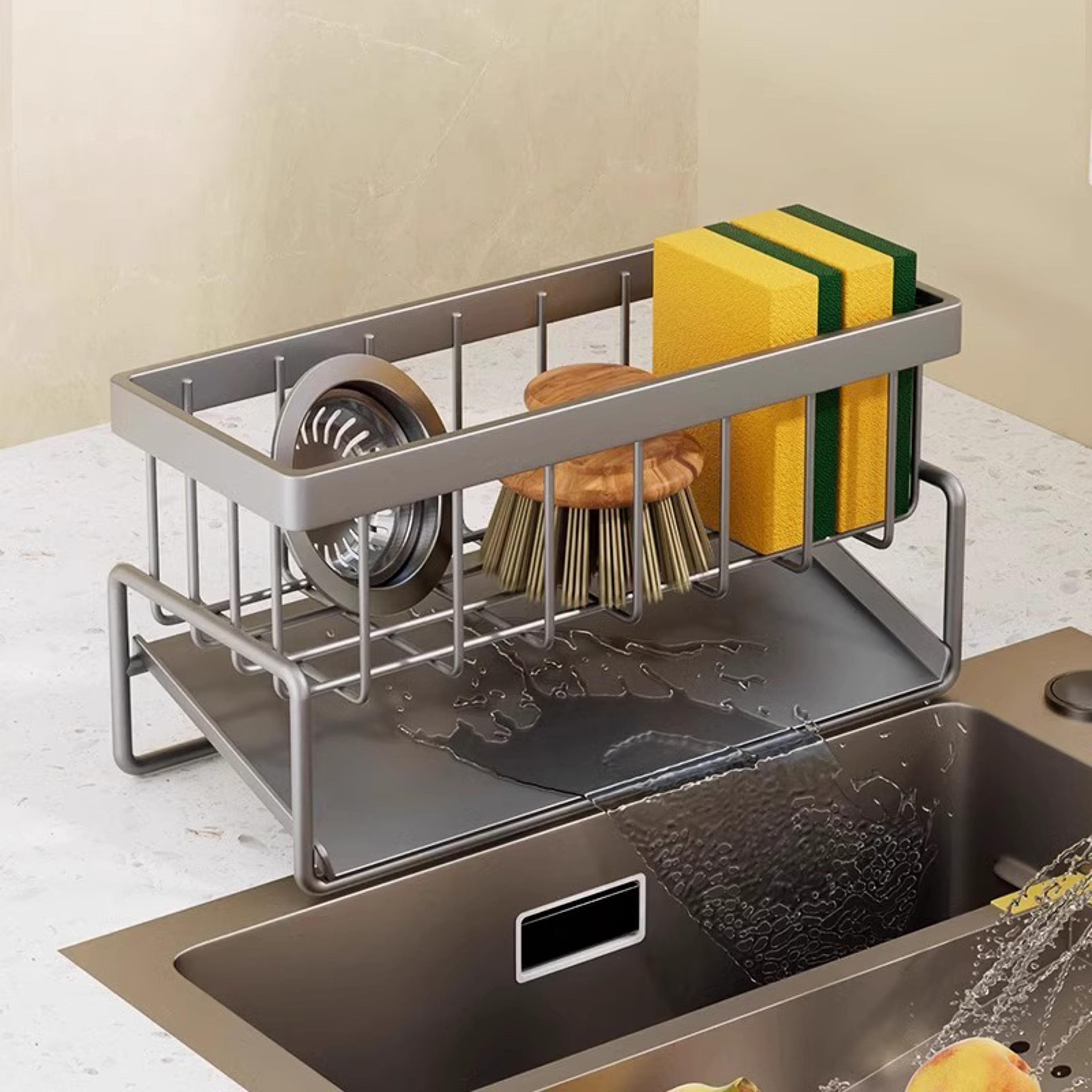 Kitchen Sink Organizer Sponge Holder With Drain Basket And Dishcloth Holder 5