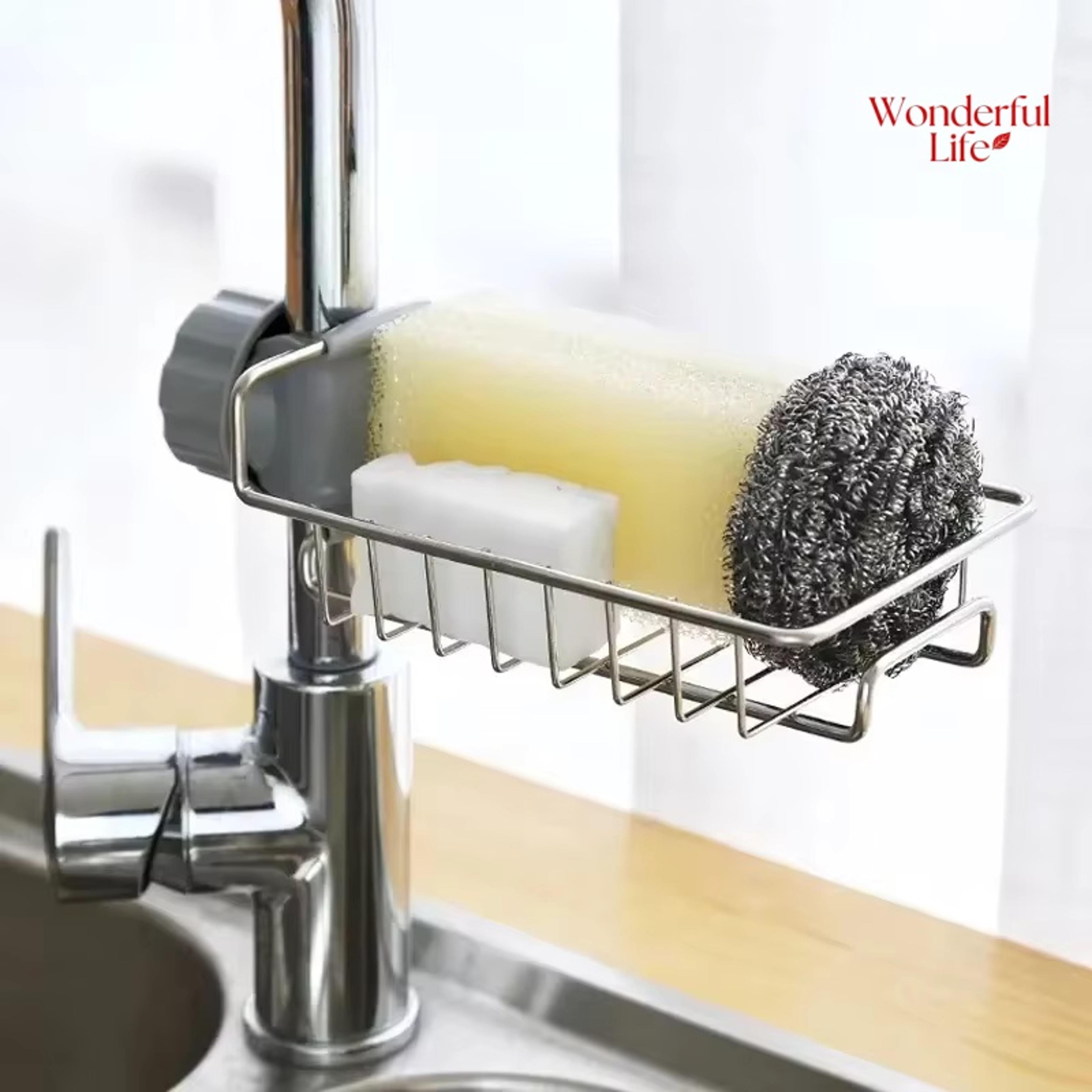 Stainless Steel Kitchen Sink Caddy Faucet Organizer And Sponge Holder 1