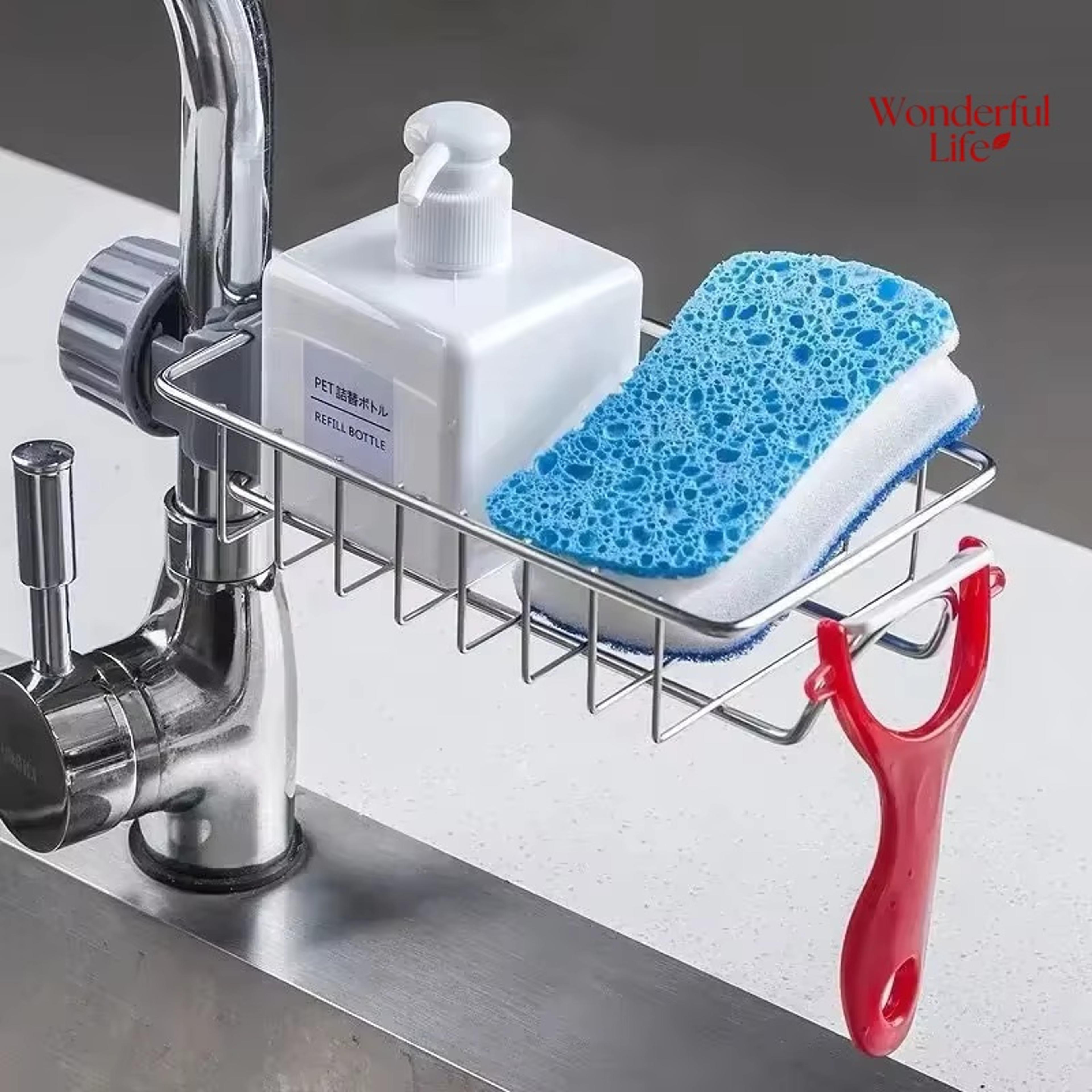 Stainless Steel Kitchen Sink Caddy Faucet Organizer And Sponge Holder 4