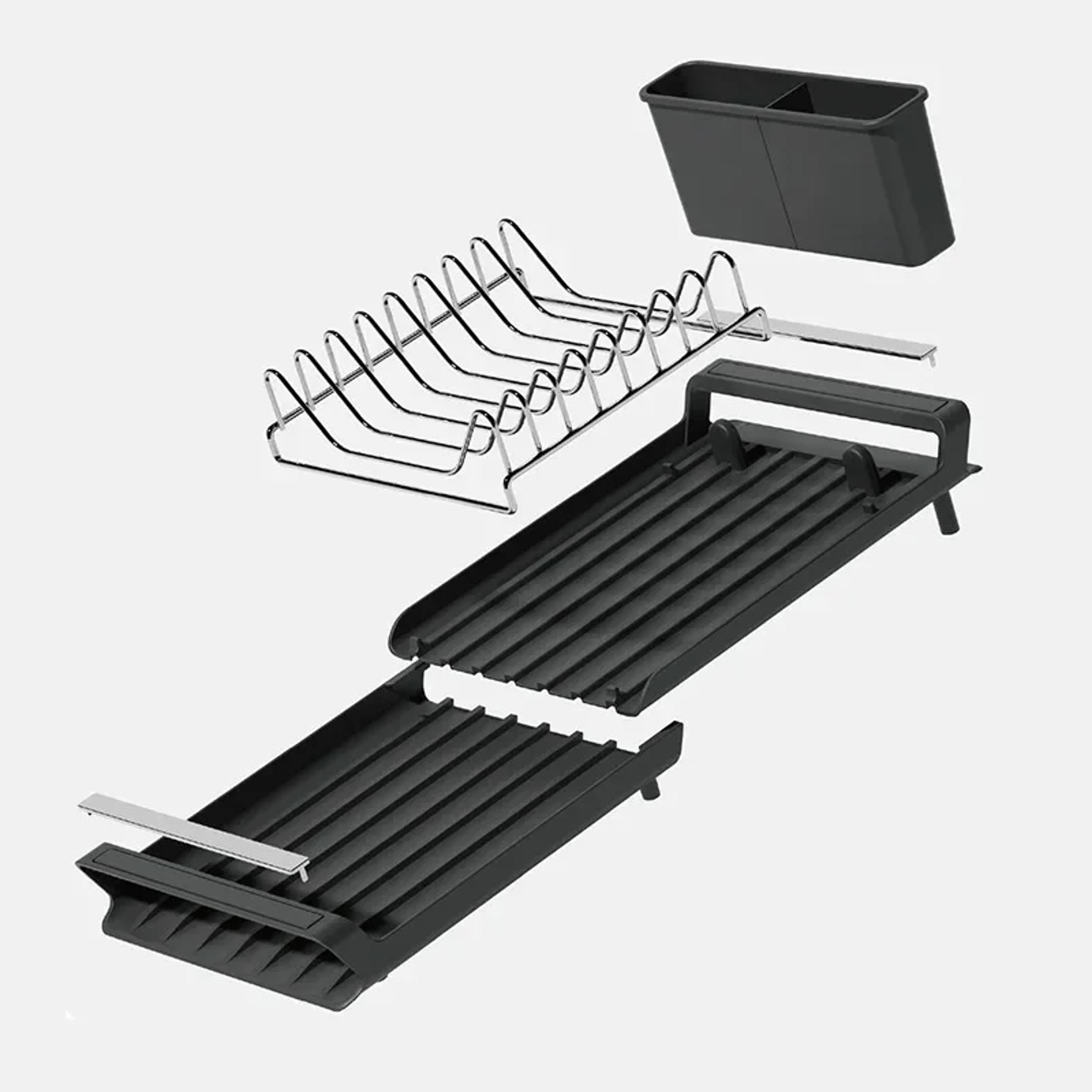 Expandable Dish Drying Rack Compact Countertop Dish Drainer With Cutlery Holder 4