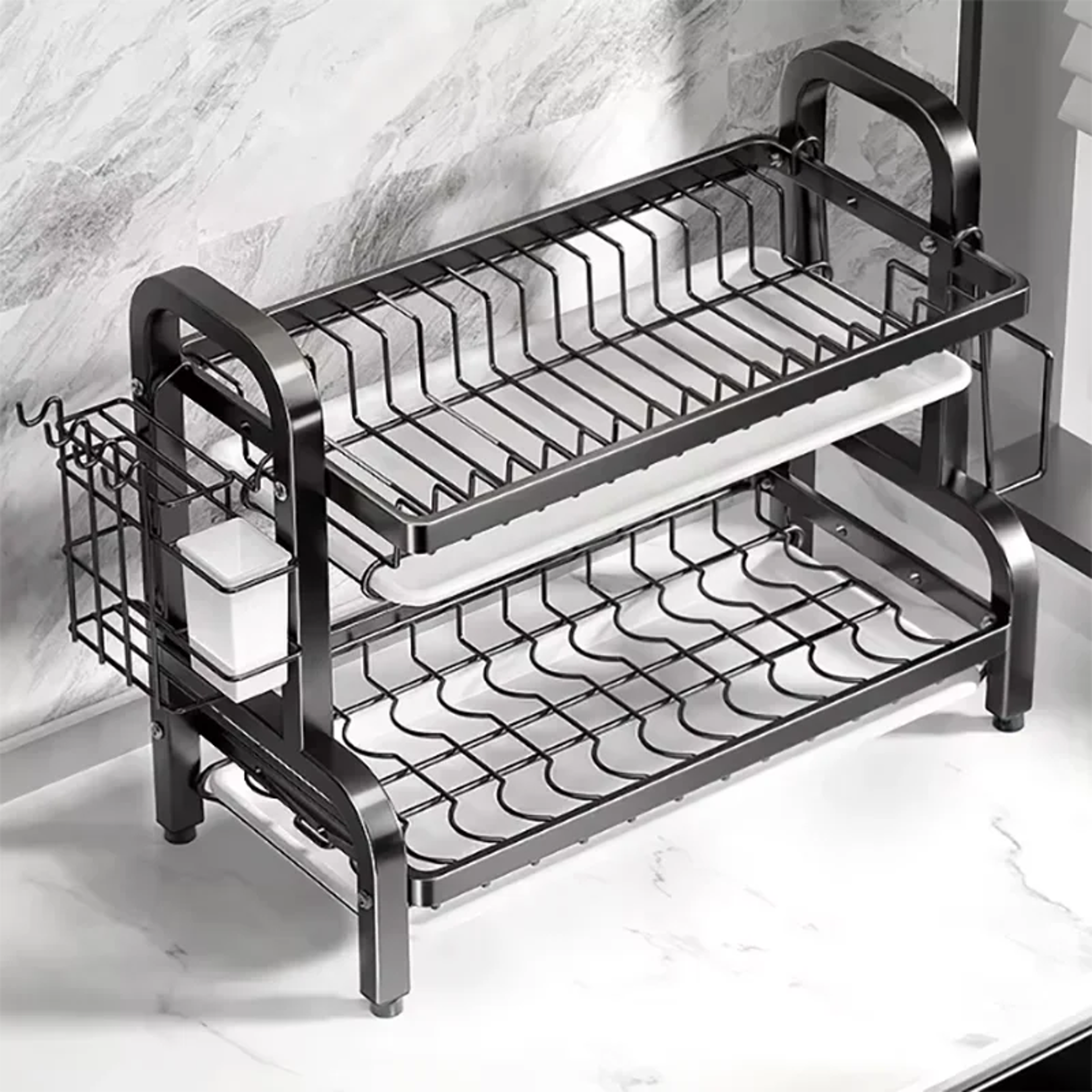 Dish Drying Rack Stainless Steel Dish Drainer With Utensil Holder 1