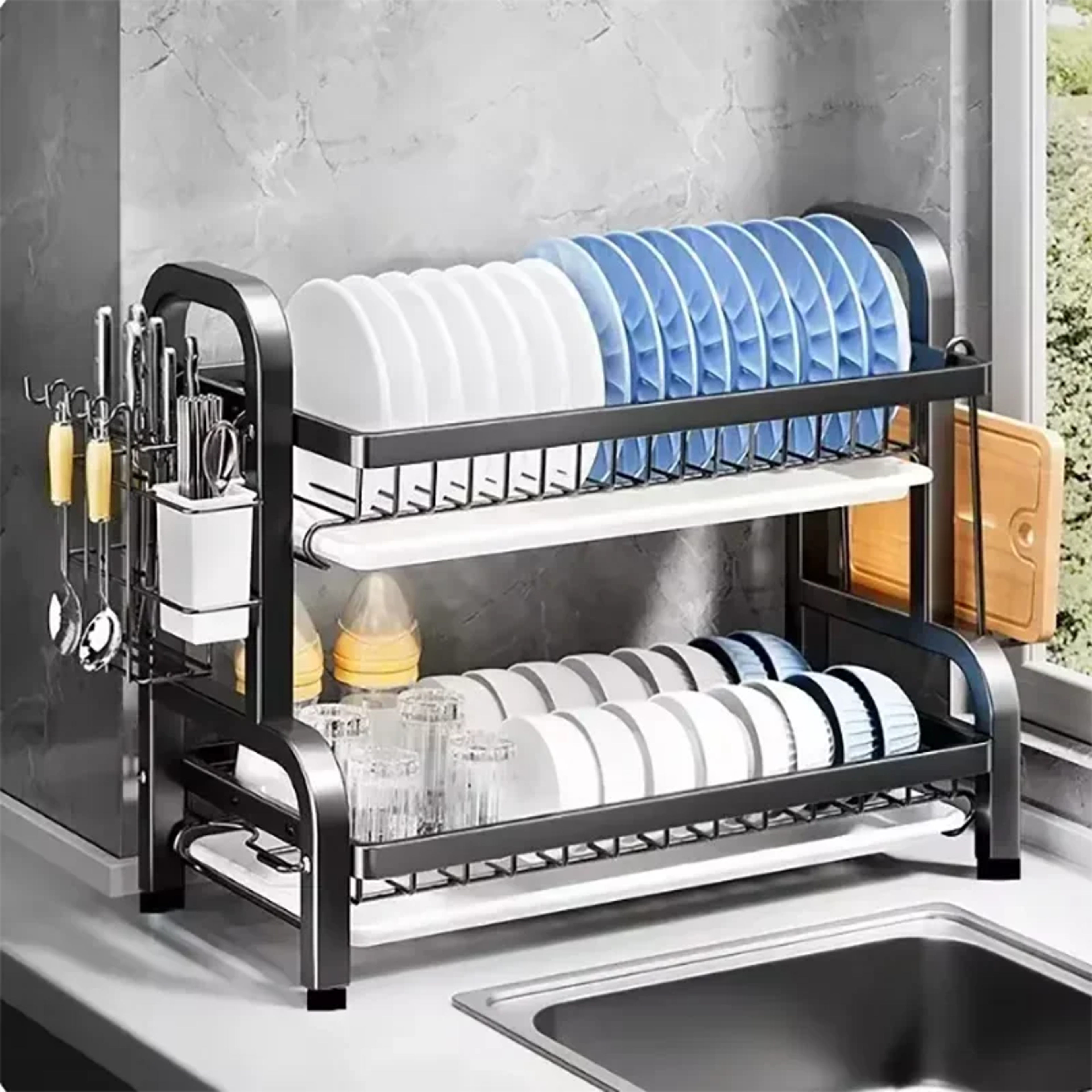 Dish Drying Rack Stainless Steel Dish Drainer With Utensil Holder 3