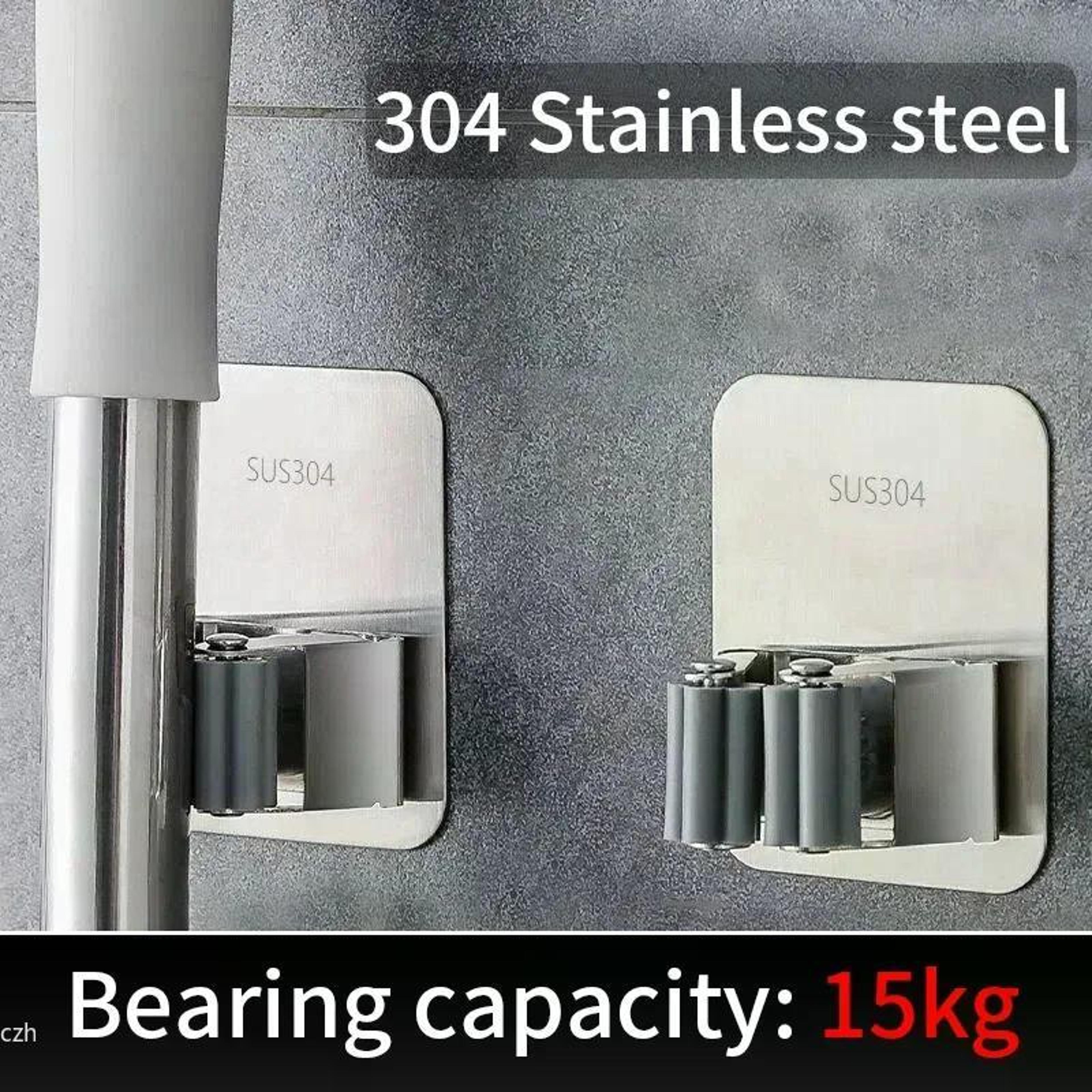 Stainless Steel Wall Mounted Mop Holder No Drill Broom Organizer 4