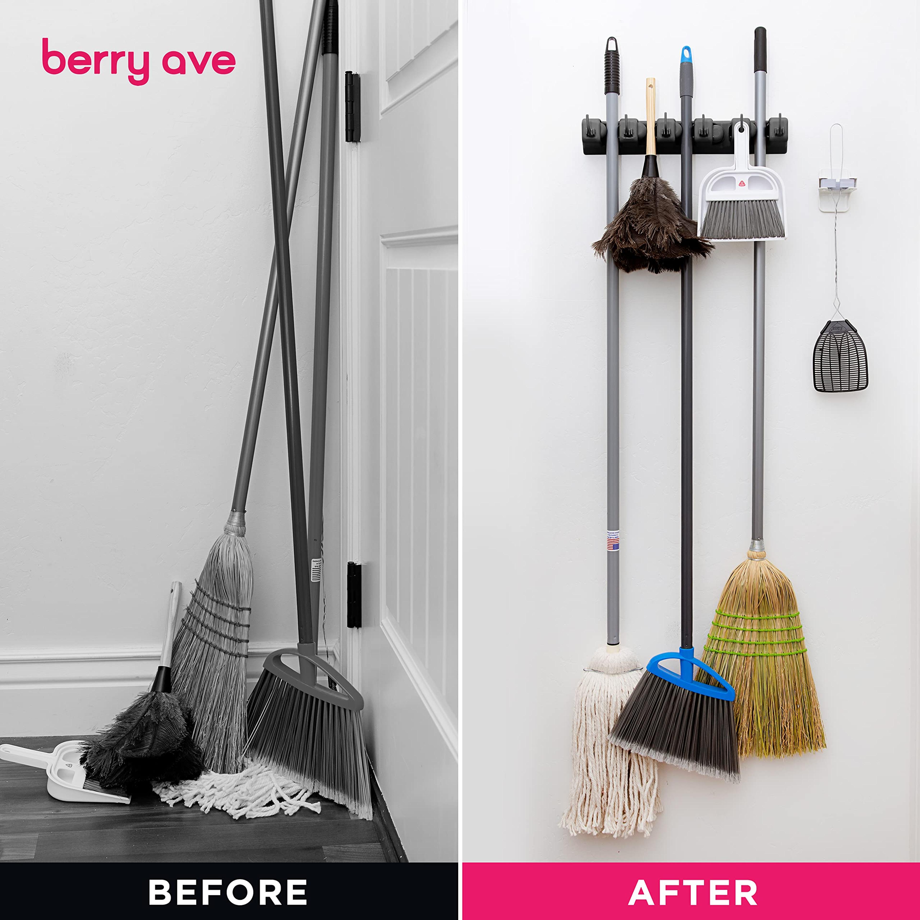 Wall Mounted Mop Holder And Broom Organizer Multi Position Cleaning Tool Storage Rack 3