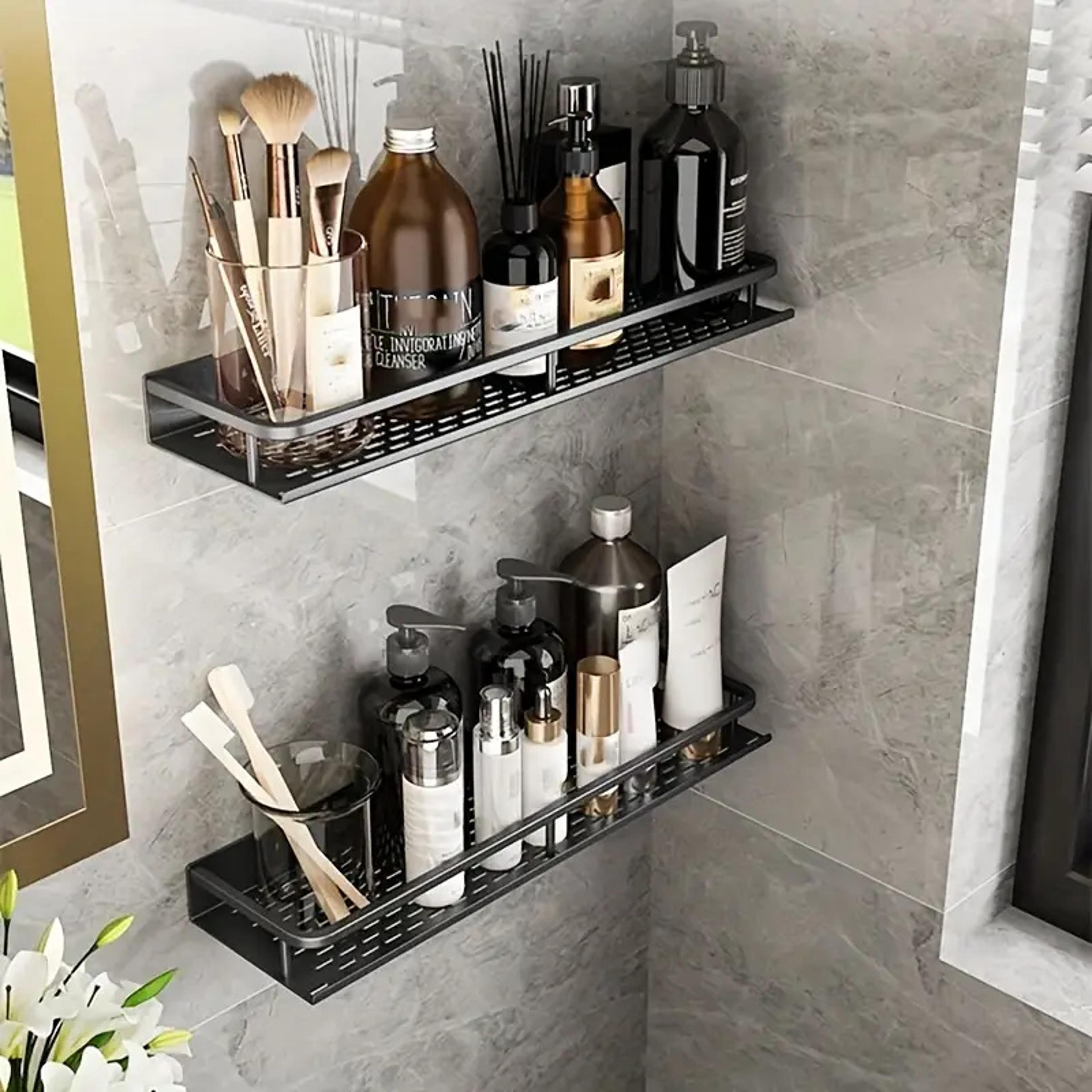 Space Saving Aluminum Bathroom Shelf Wall Mounted Cosmetic Organizer 5
