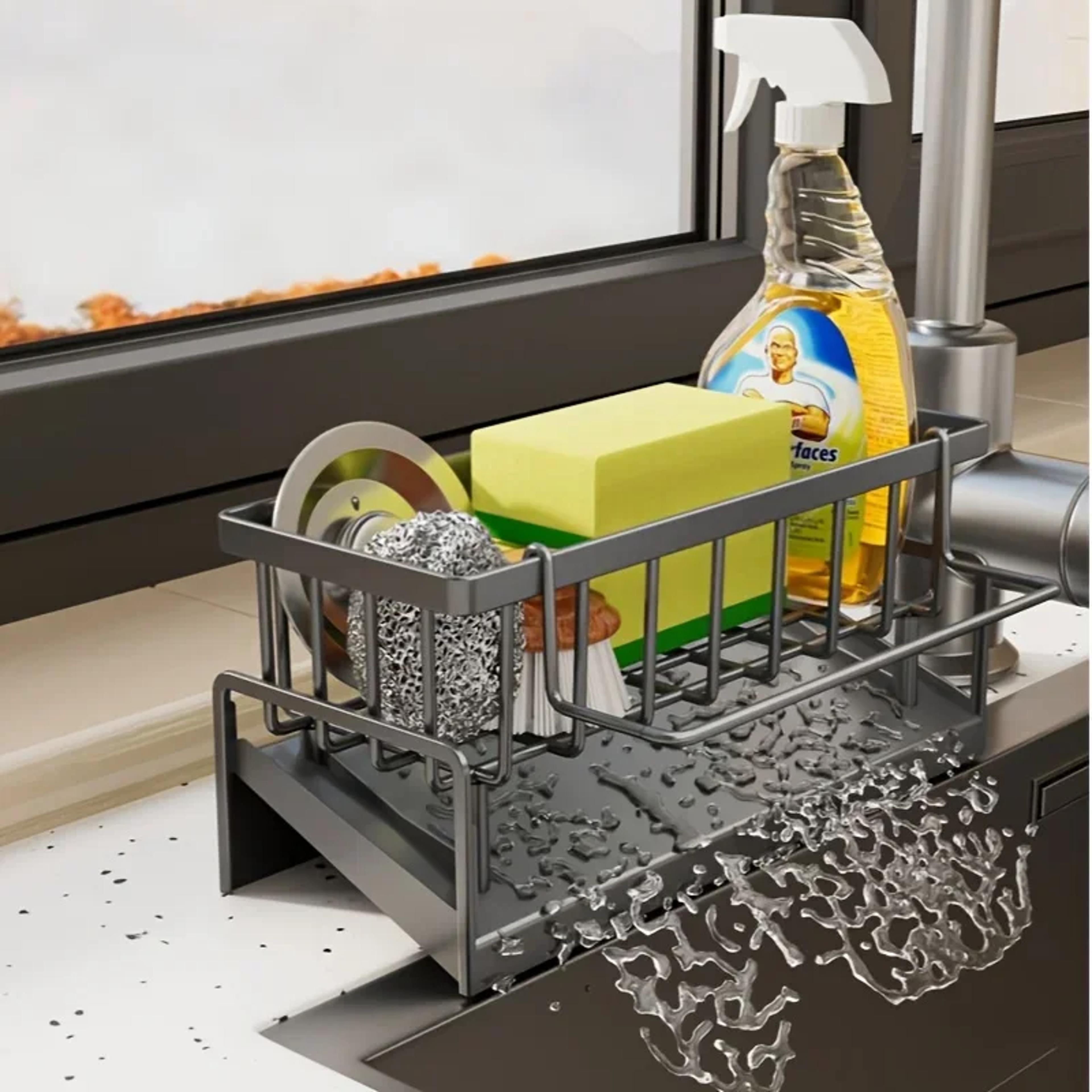 Drill Free Kitchen Sink Organizer Sponge Holder And Draining Rack 1