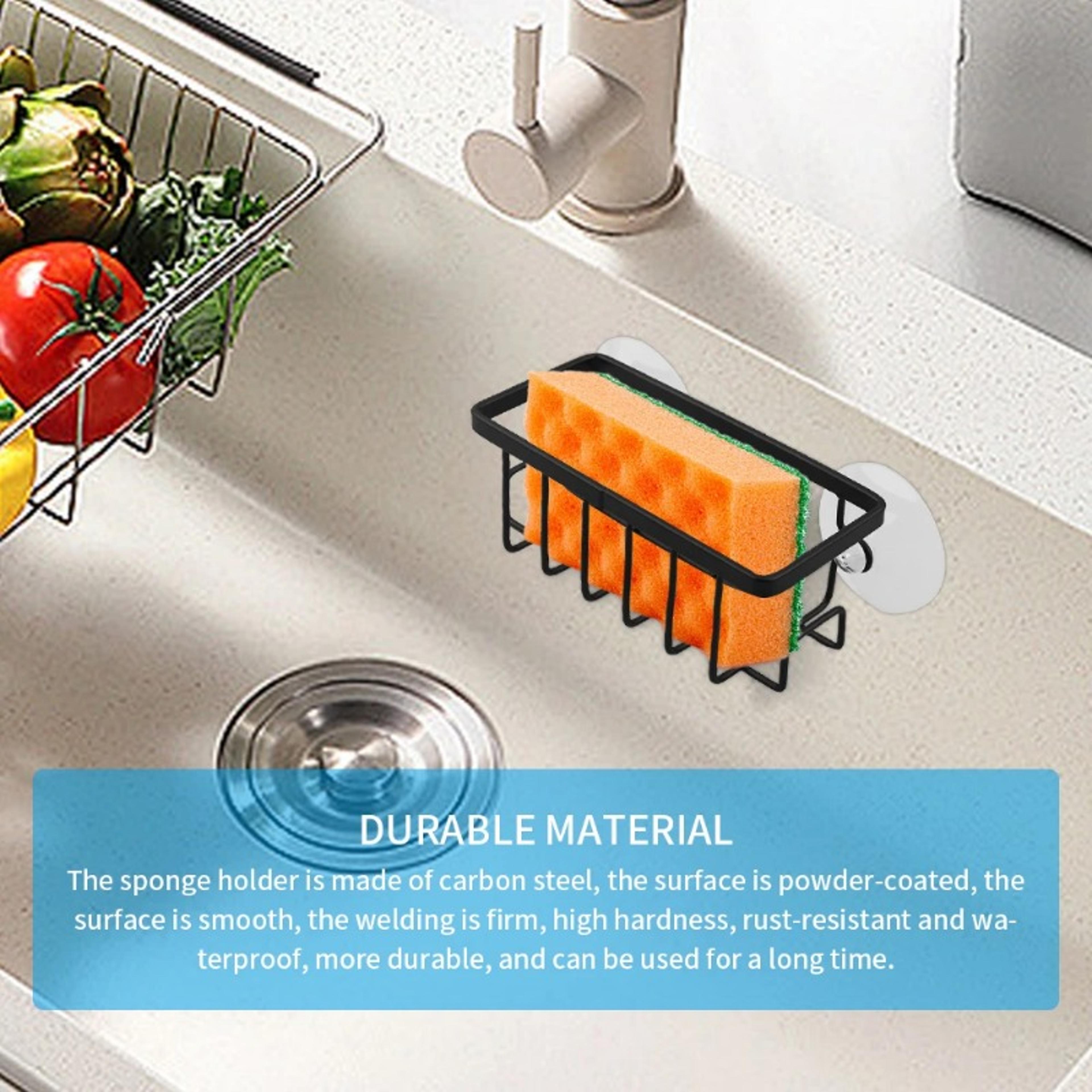 QuickDrain Kitchen Sink Sponge Holder With Suction Cup And Hook 2