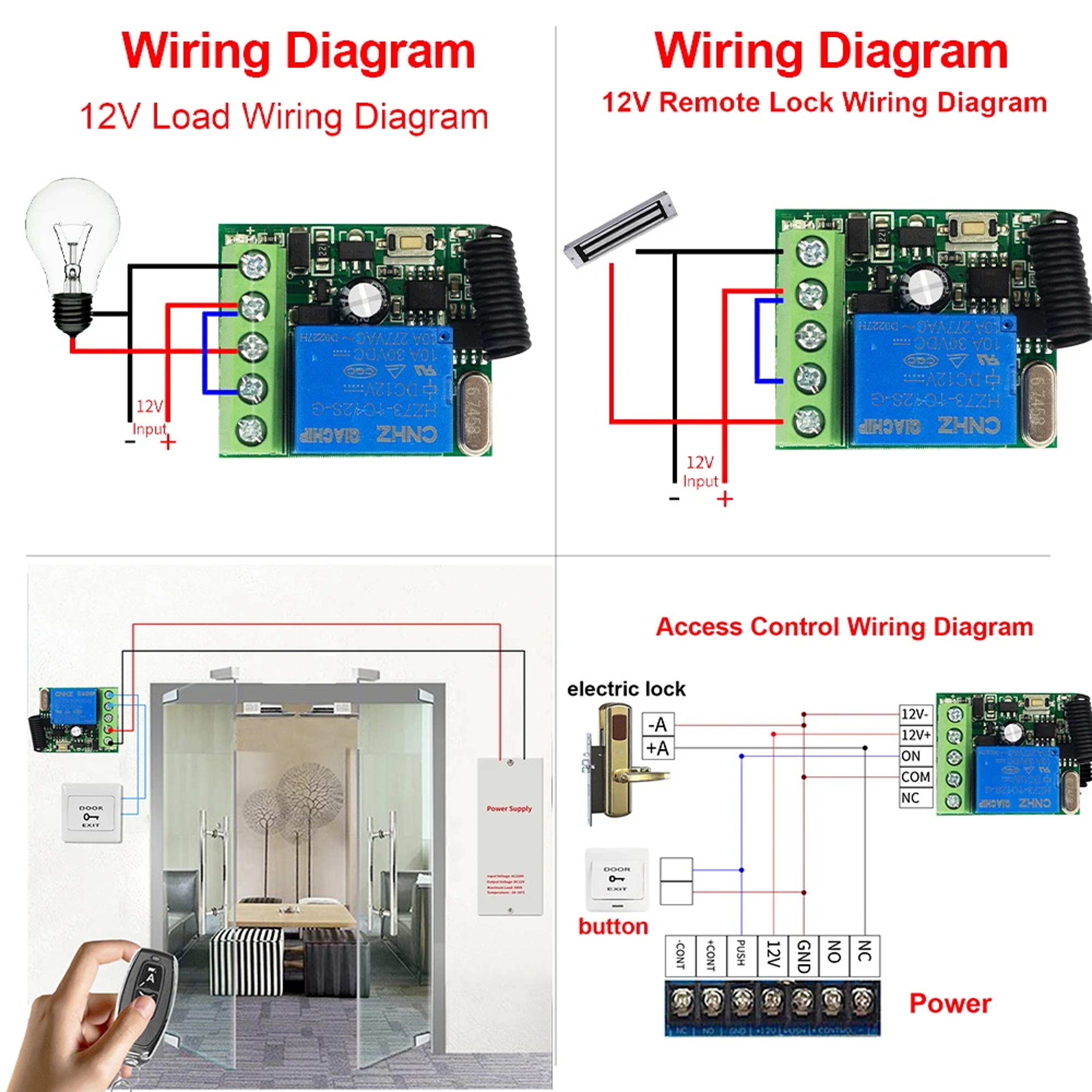 433MHz Wireless Remote Control Switch Kit DC 12V 10A 1CH Relay Module Receiver For Gates LED Lights 2