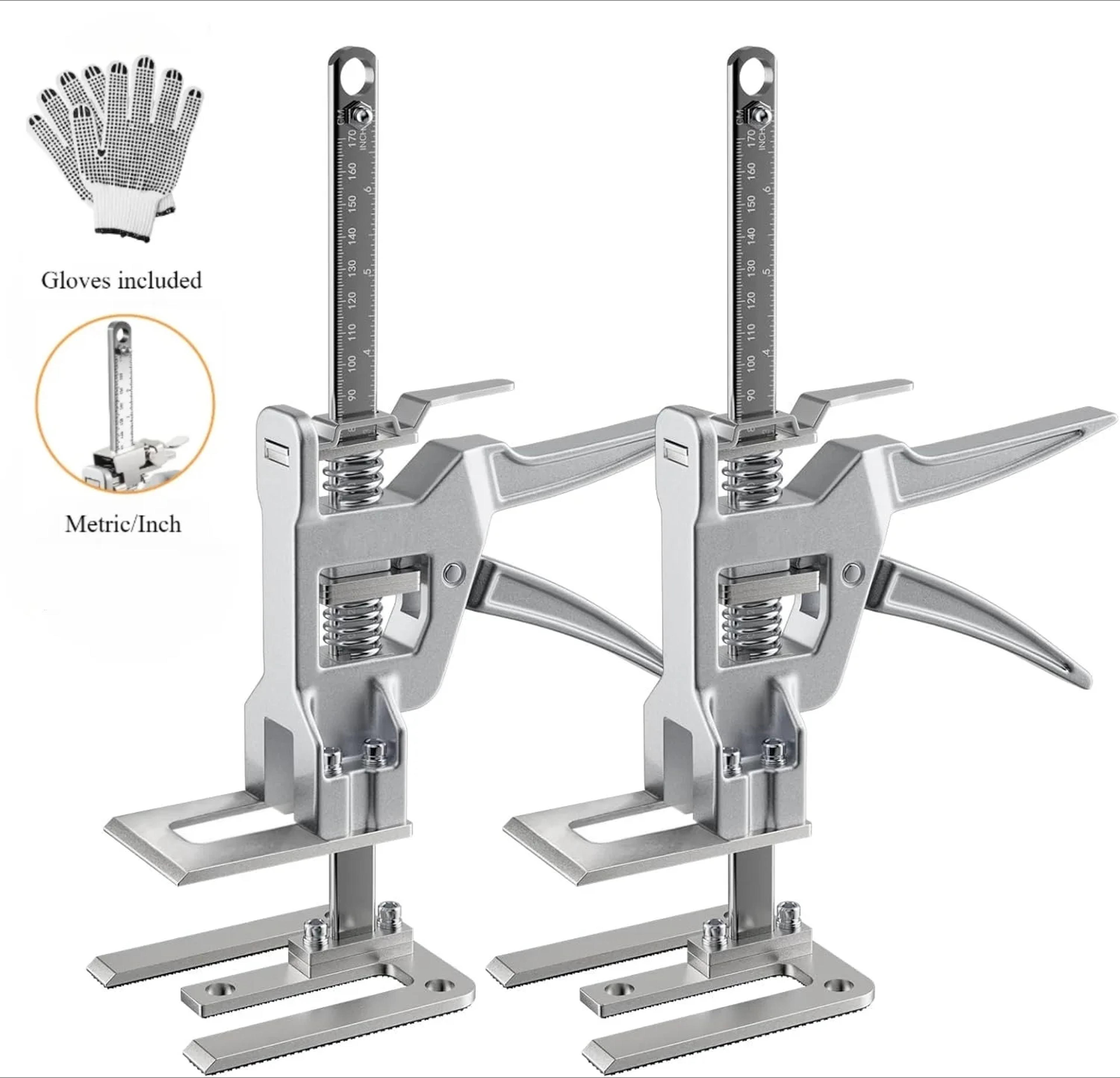 2-pack stainless steel furniture lifter tool, labor saving arm jack for easy door, tile, and cabinet installation