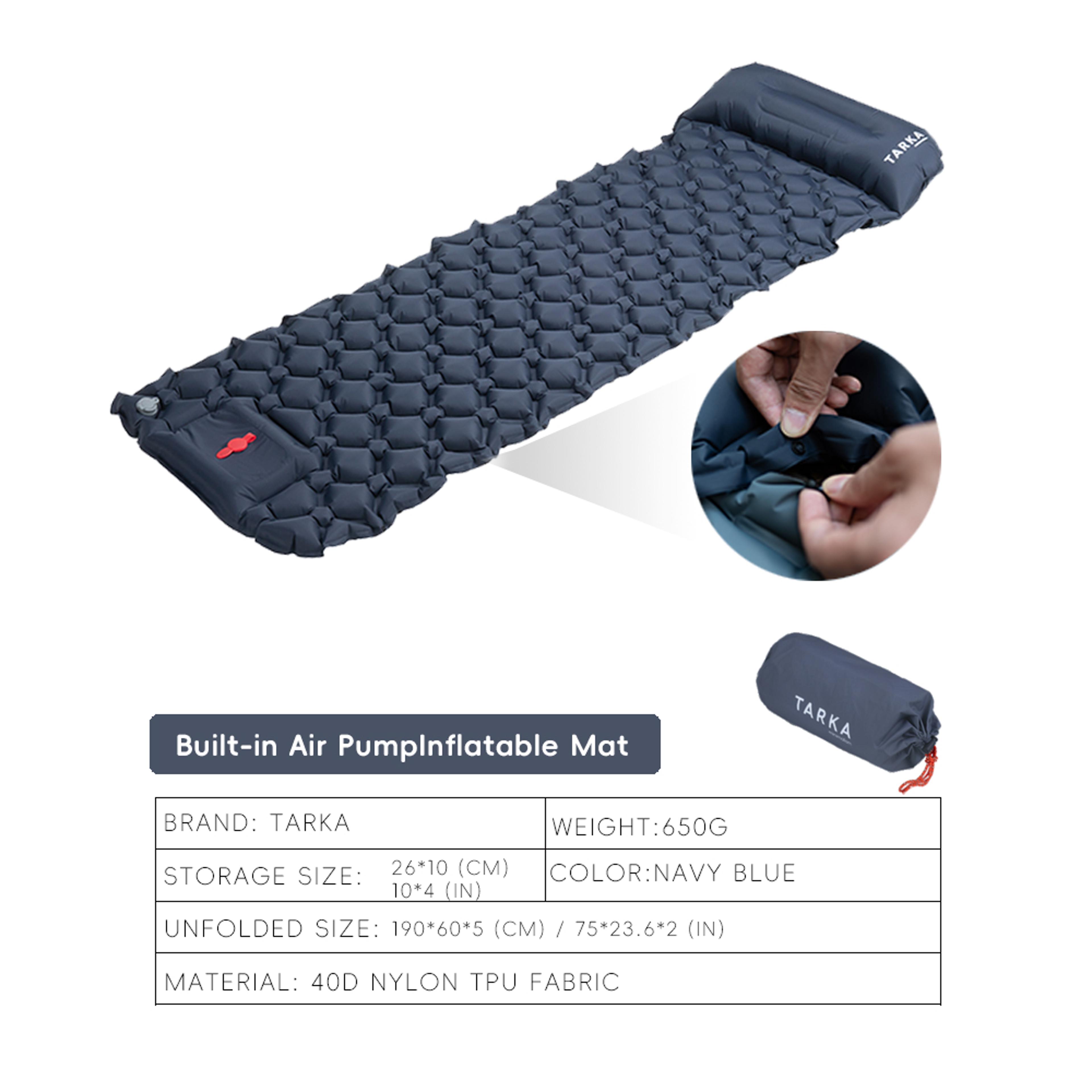 TARKA Inflatable Camping Mat With Pillow BuiltIn Pump SelfInflating Air Mattress For Outdoor Hiking 5