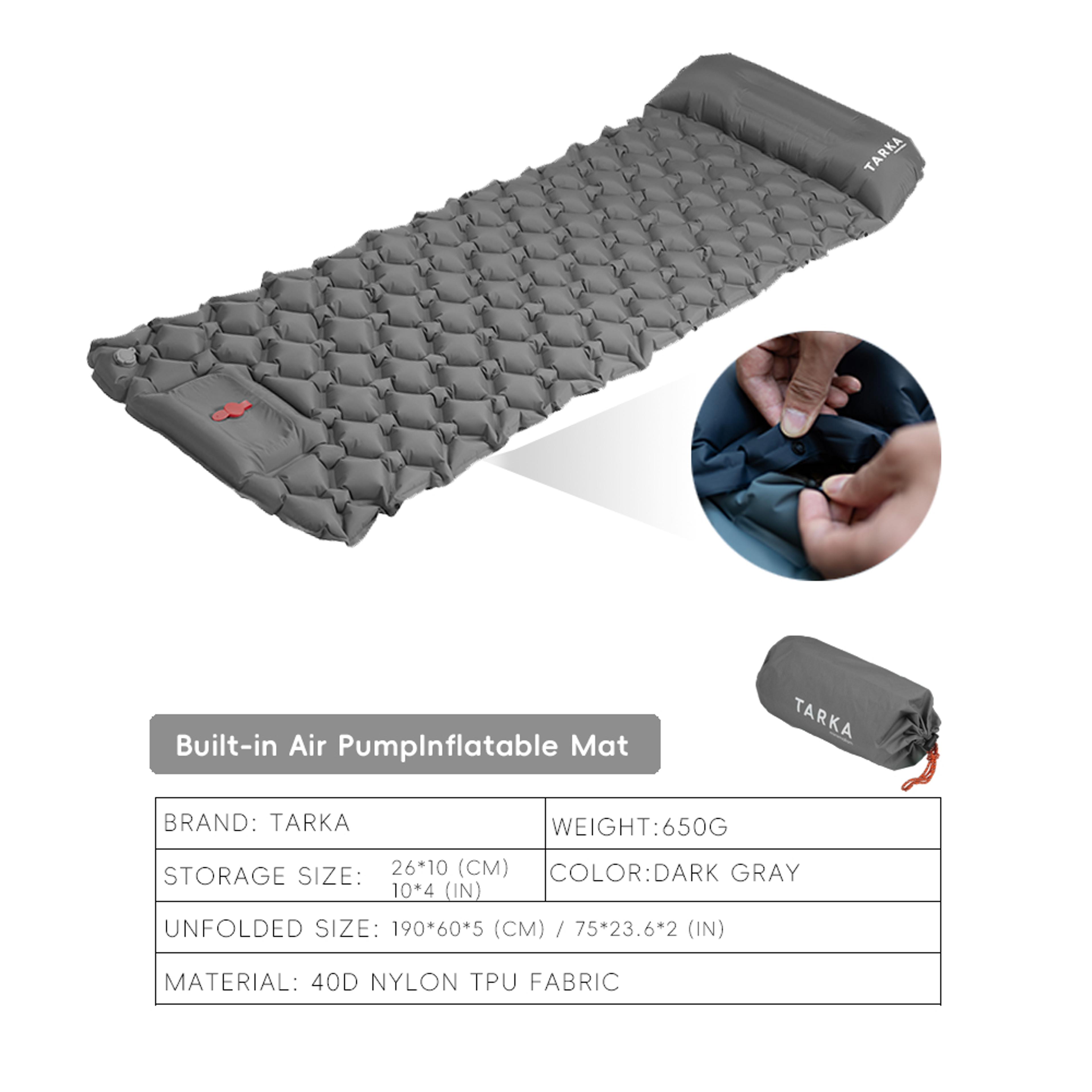 TARKA Inflatable Camping Mat With Pillow BuiltIn Pump SelfInflating Air Mattress For Outdoor Hiking 7
