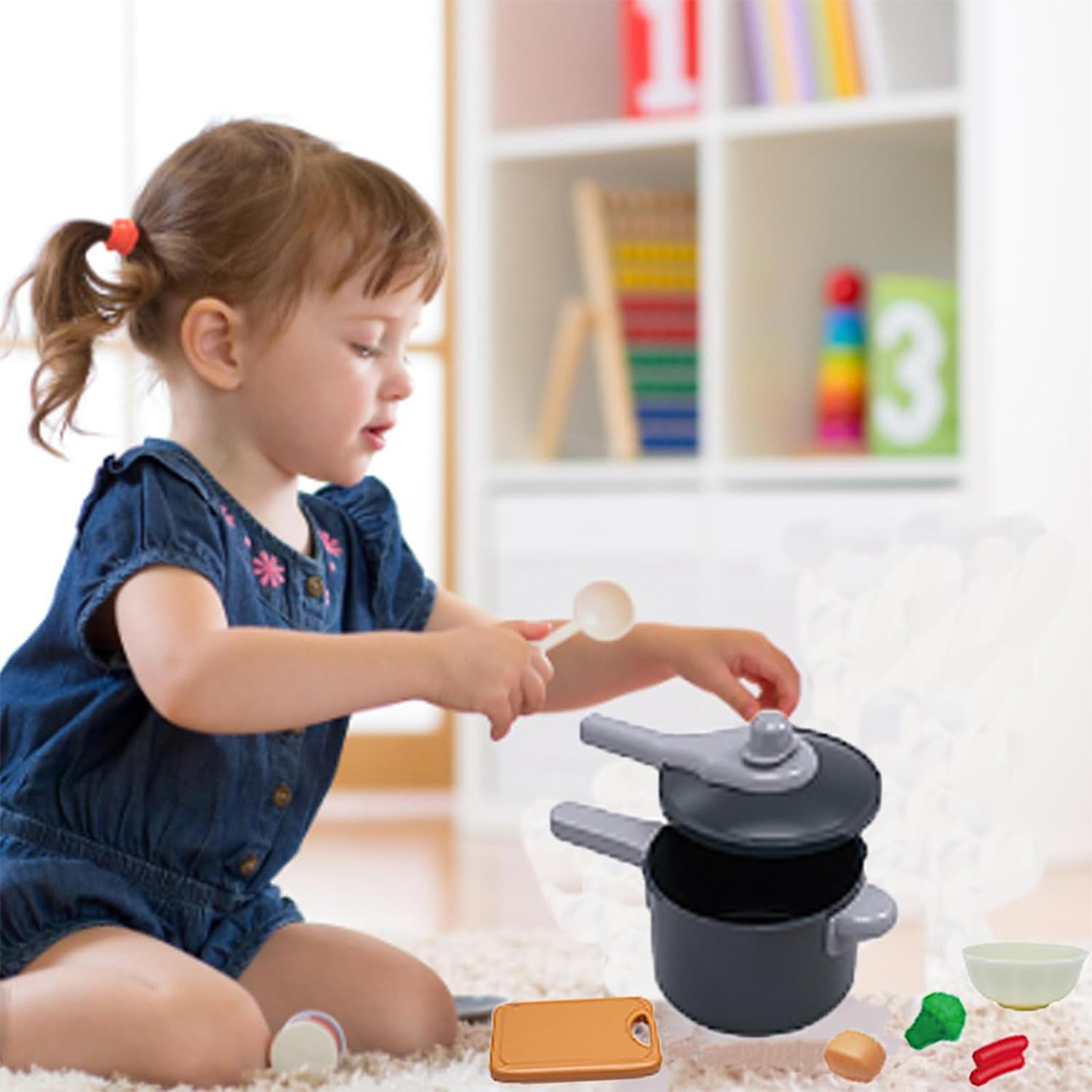 montessori kids kitchen play set with pretend food, pots & pans for toddlers1
