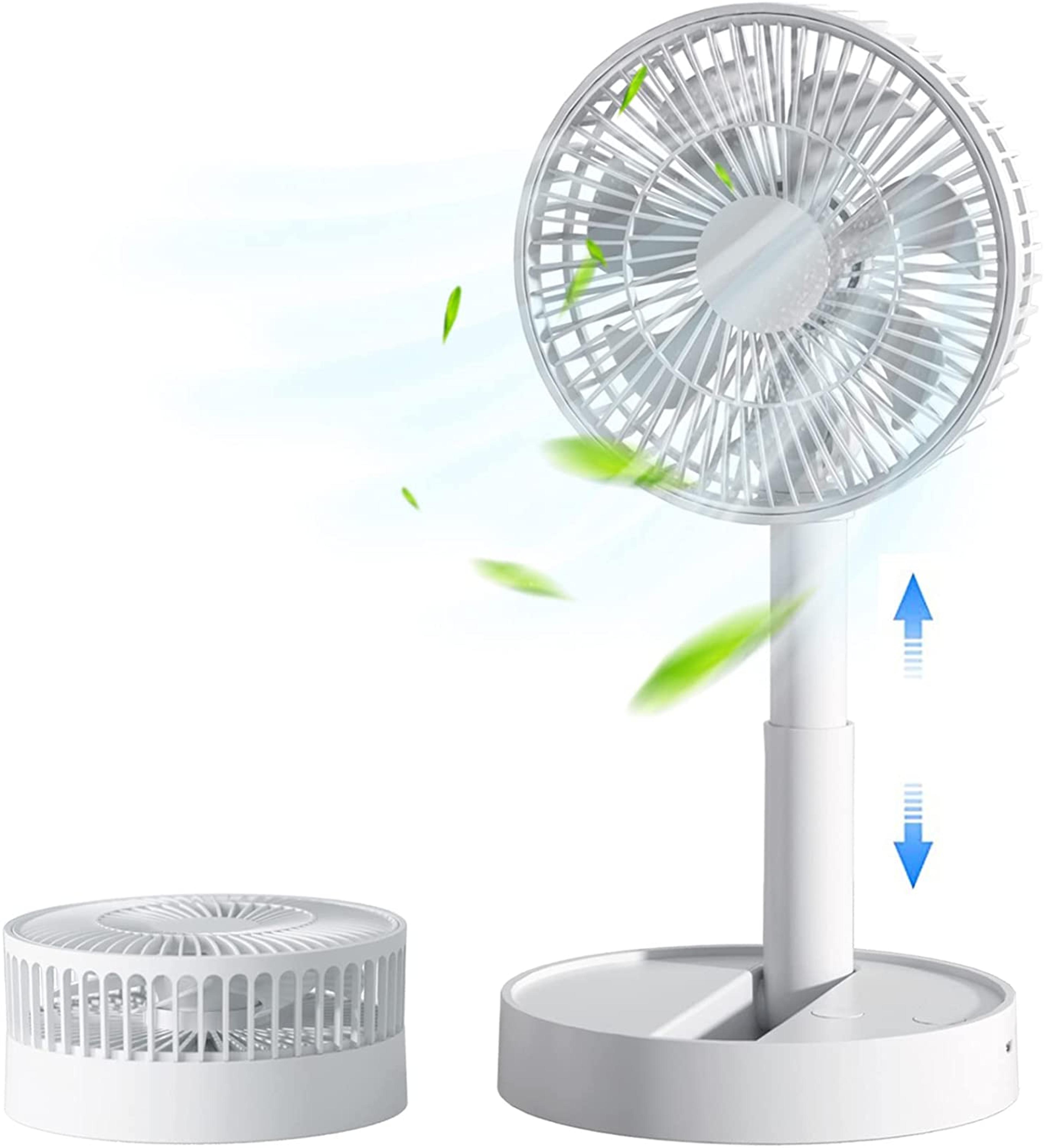 portable 5200mah table fan, foldable, rechargeable mini fan with 4 speeds & auto-off timer for personal cooling anywhere