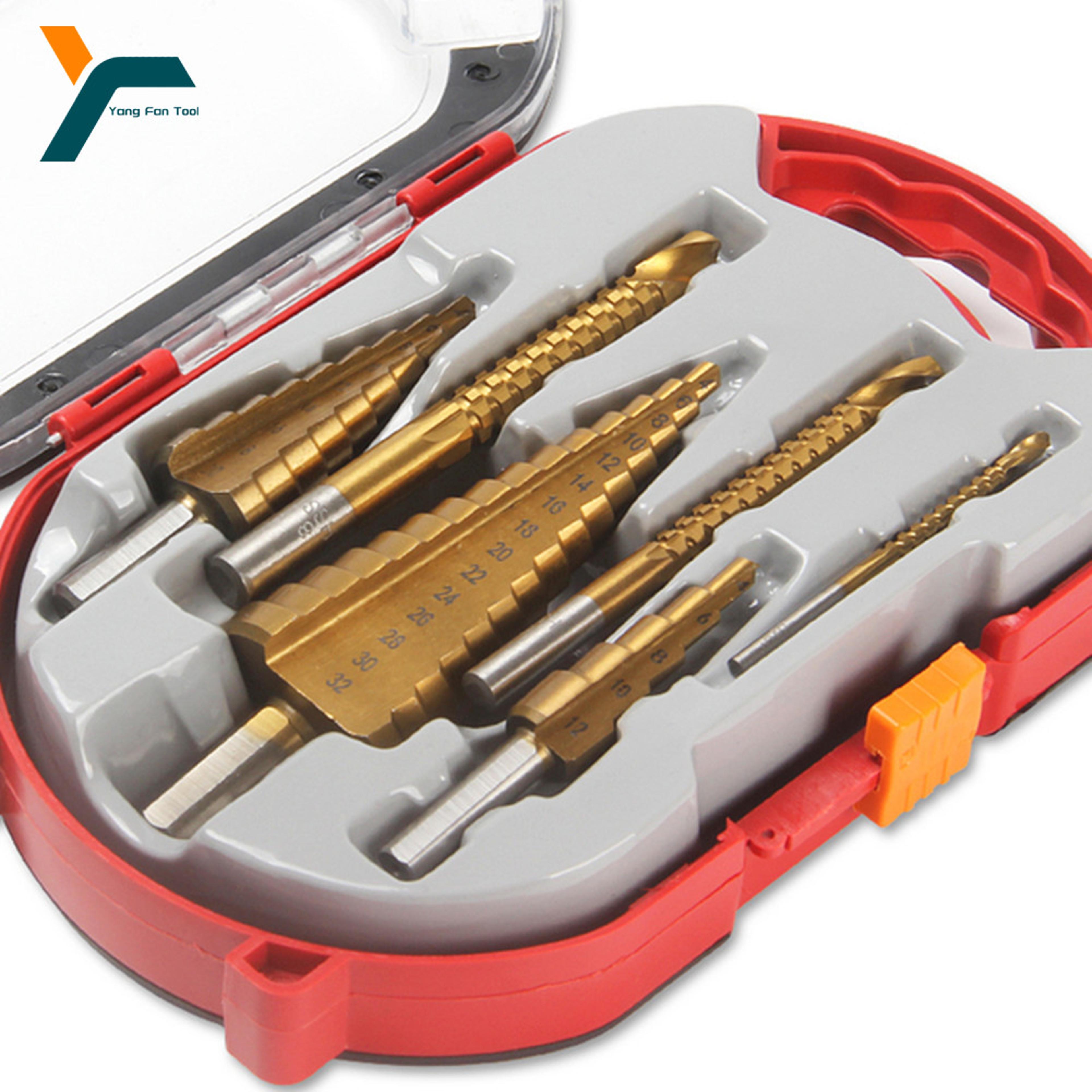 6pcs titanium step drill bit set, high-speed steel milling cutter for woodworking, metal, and core hole opening