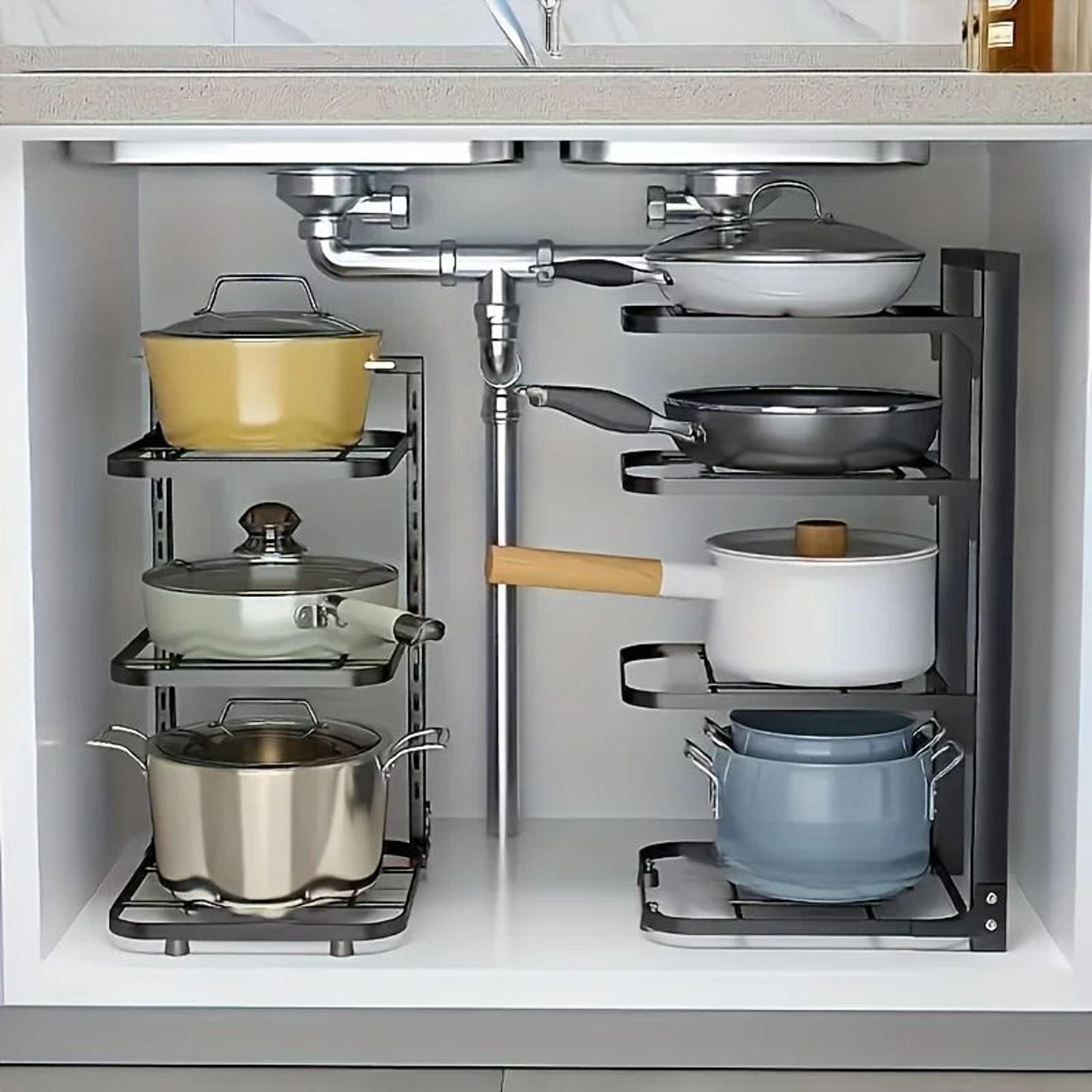 adjustable pot rack organizer, 5-tier kitchen stainless steel pot storage rack, multi-layer household pot and pan