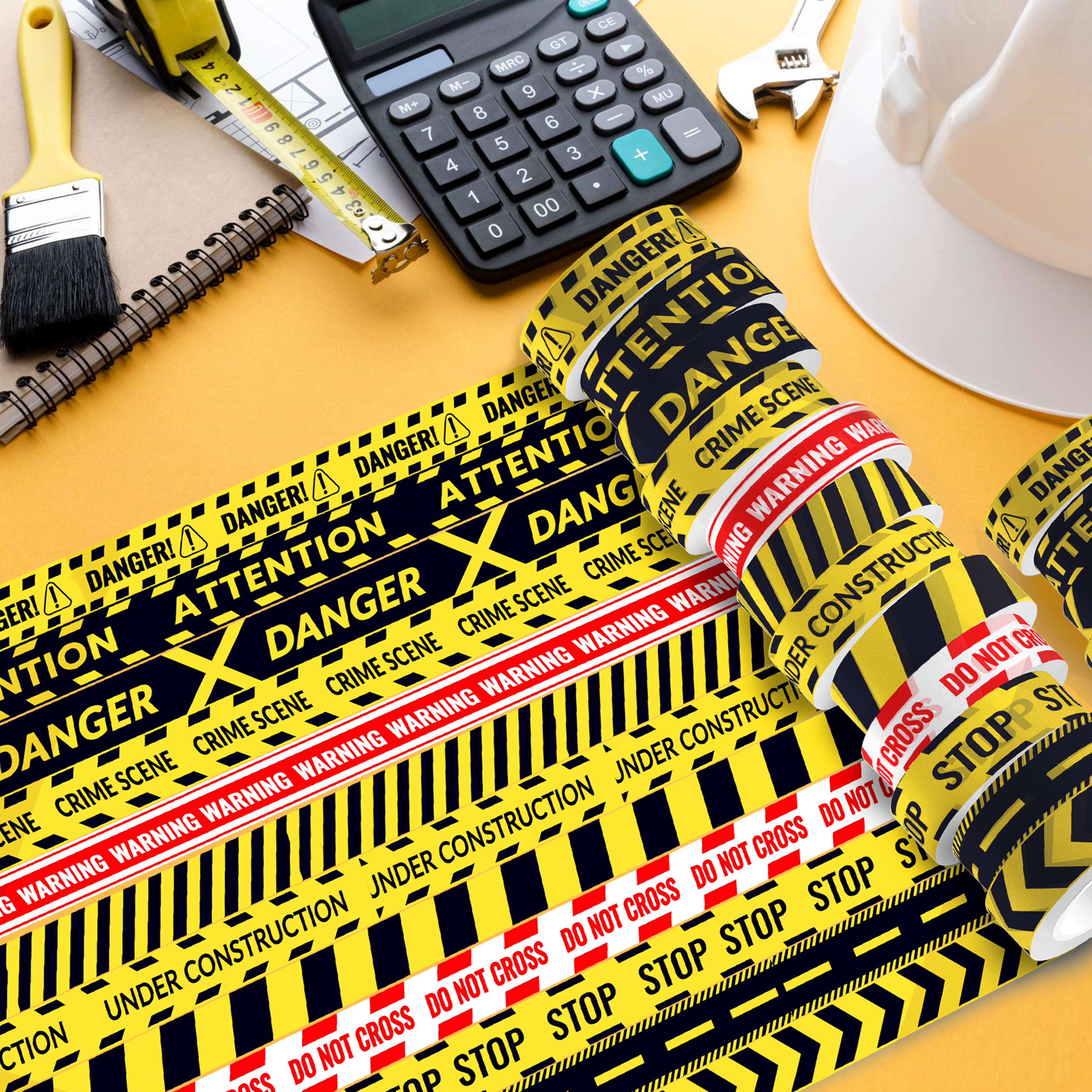 12 rolls caution washi tapes for construction projects, yellow red black self adhesive masking tape for scrapbooking