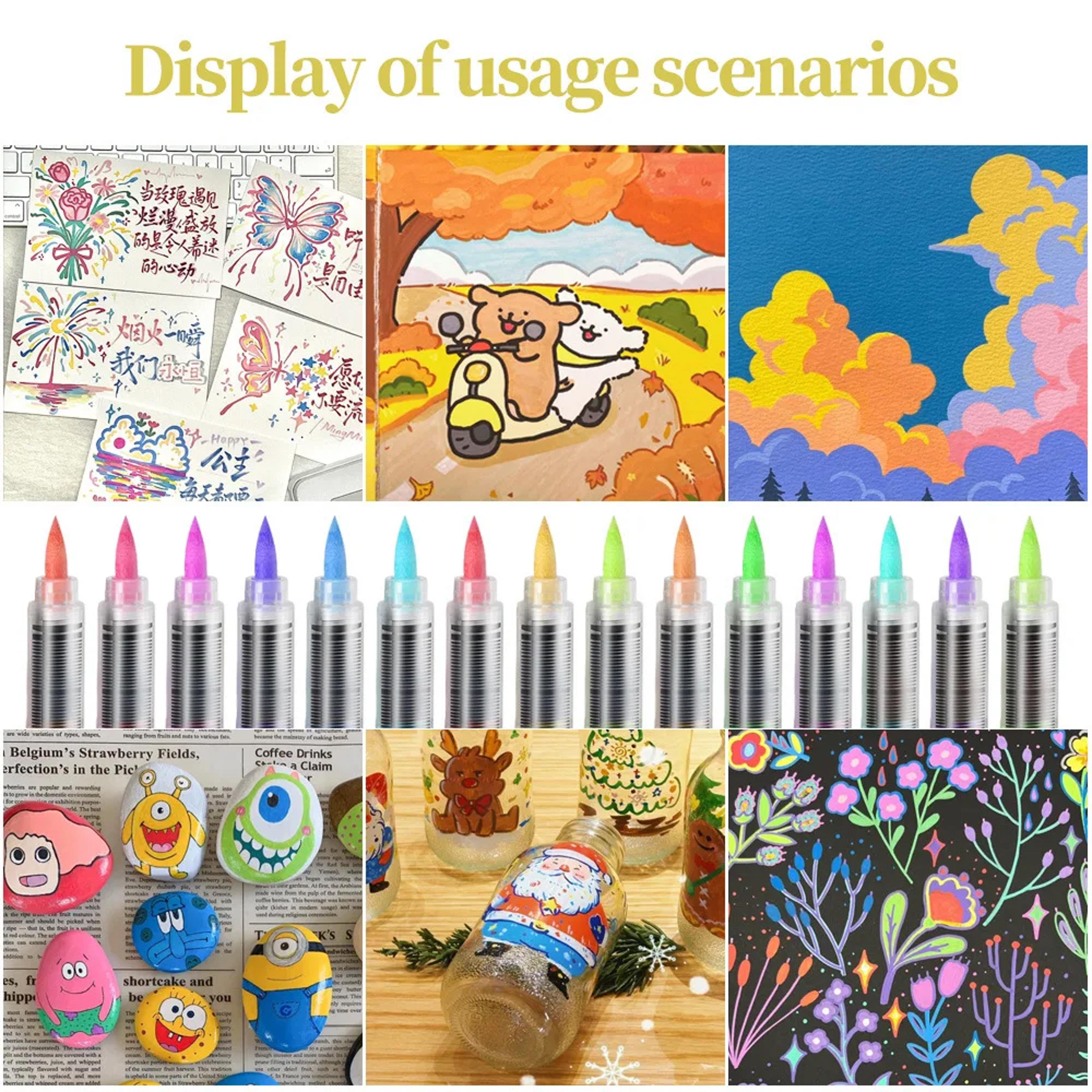 Waterproof Acrylic Marker Pen Set DIY Brush Tip Drawing Paint Marker Art School Supplies Stationery 3